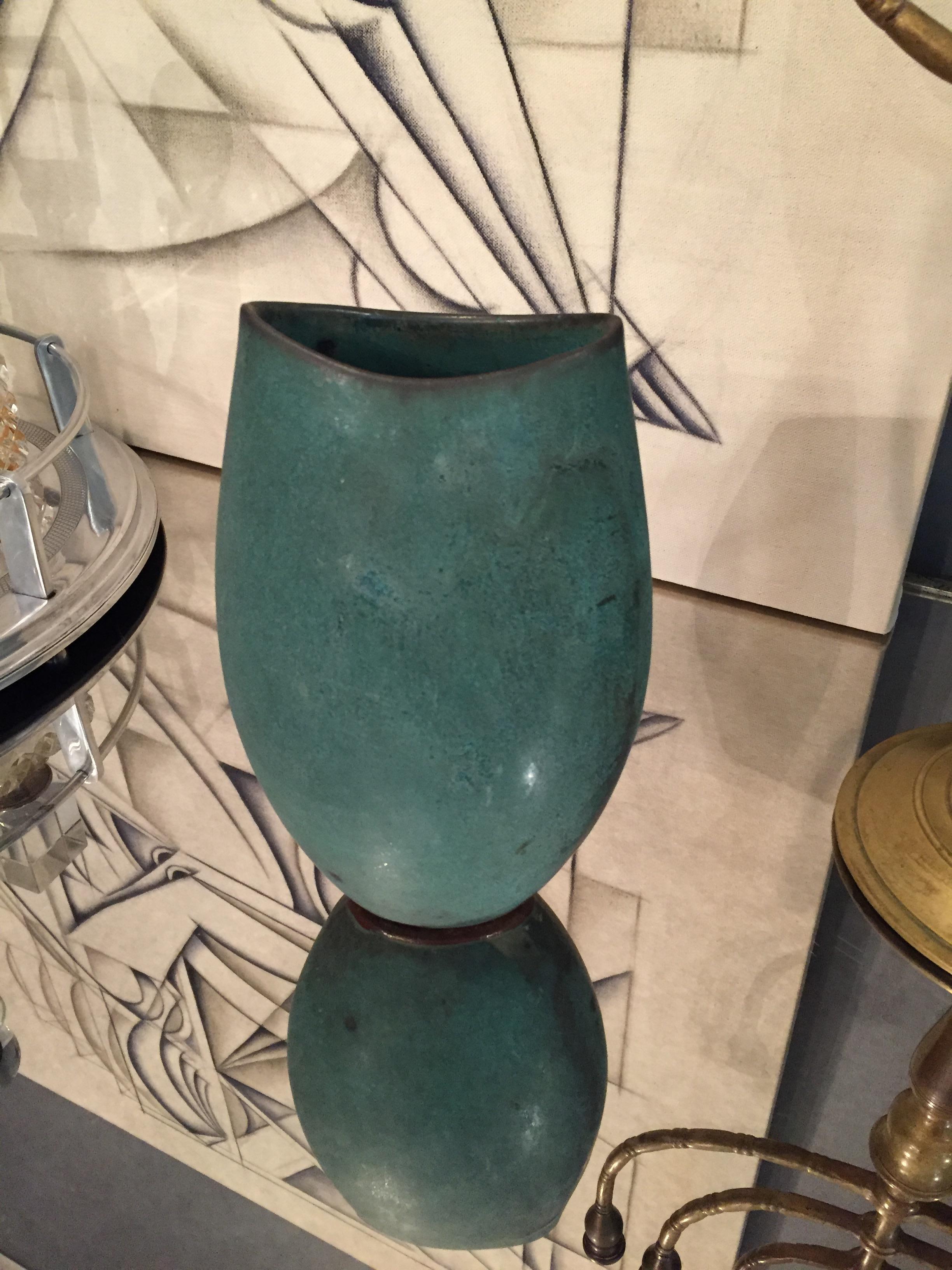 Unknown Abstract Sculpture - Handmade Vase Turquoise Glaze 