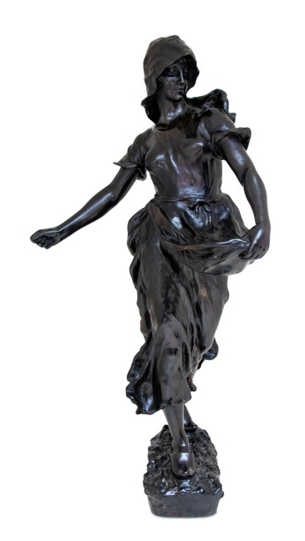 Unknown Figurative Sculpture - Hans Schork "The Sower" Patinated Bronze