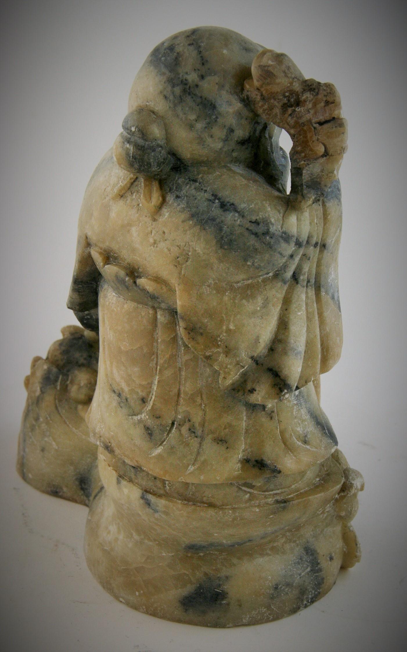 Happy Buddha Soapstone Sculpture with Turtle and Deer Late 19th Century 2