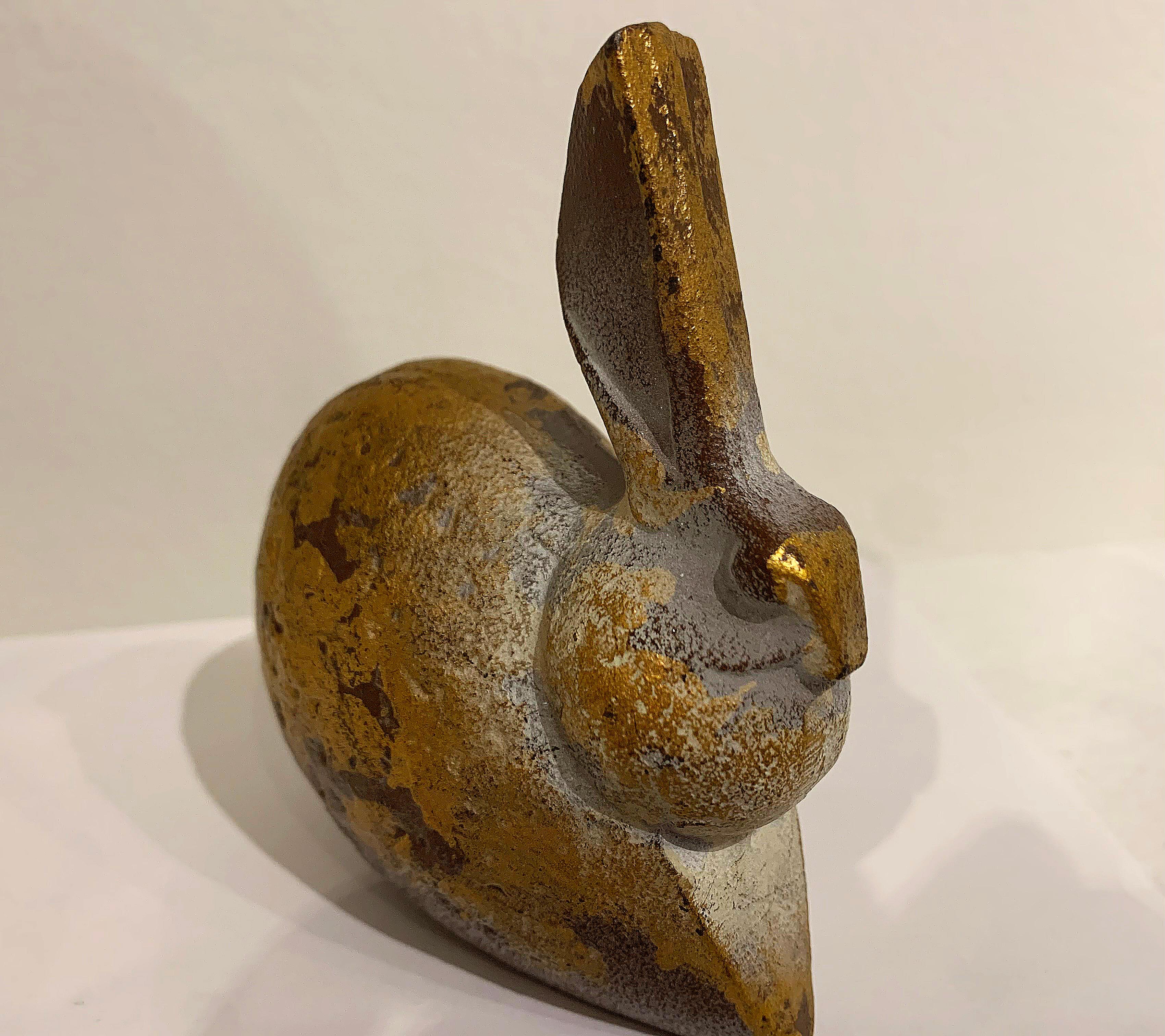 Hare, rabbit small sculpture or paperweight, gold paint, terracotta color finish - Contemporary Art by Unknown
