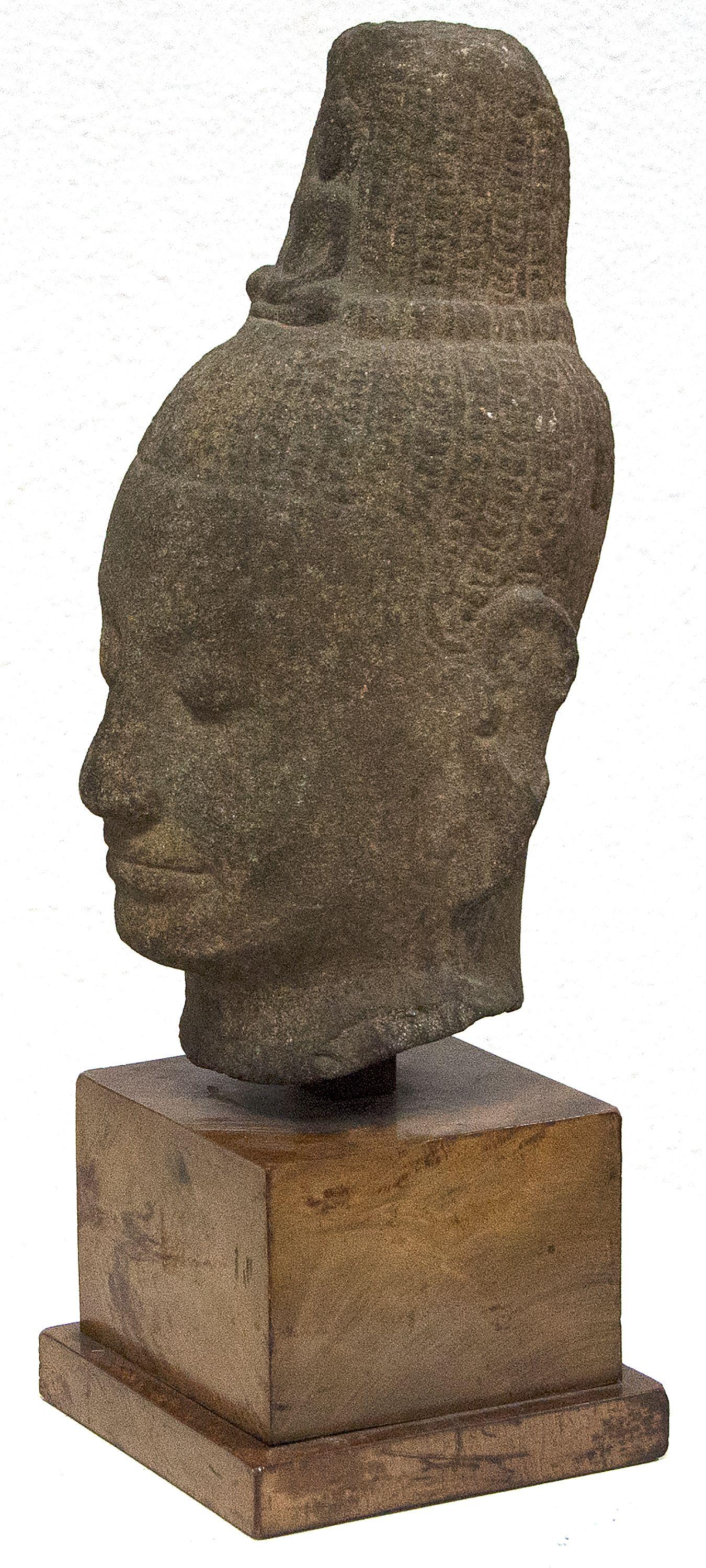 Head of Avalokiteshvara, KHMER, Cambodia, Bayon Style - Sculpture by Unknown