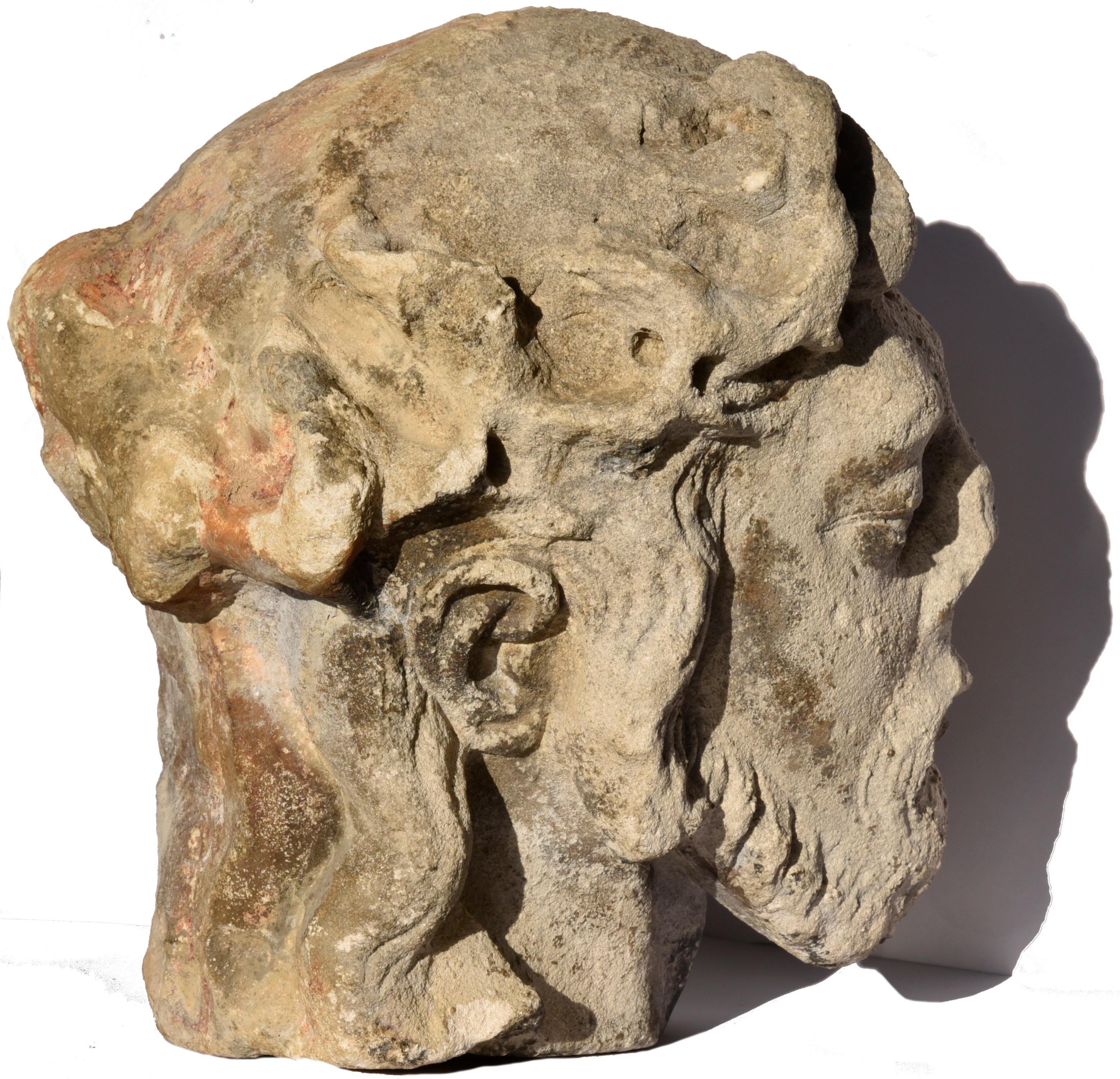 Head of Christ in limestone, Lorraine or Champagne, circa 1500 - Sculpture by Unknown