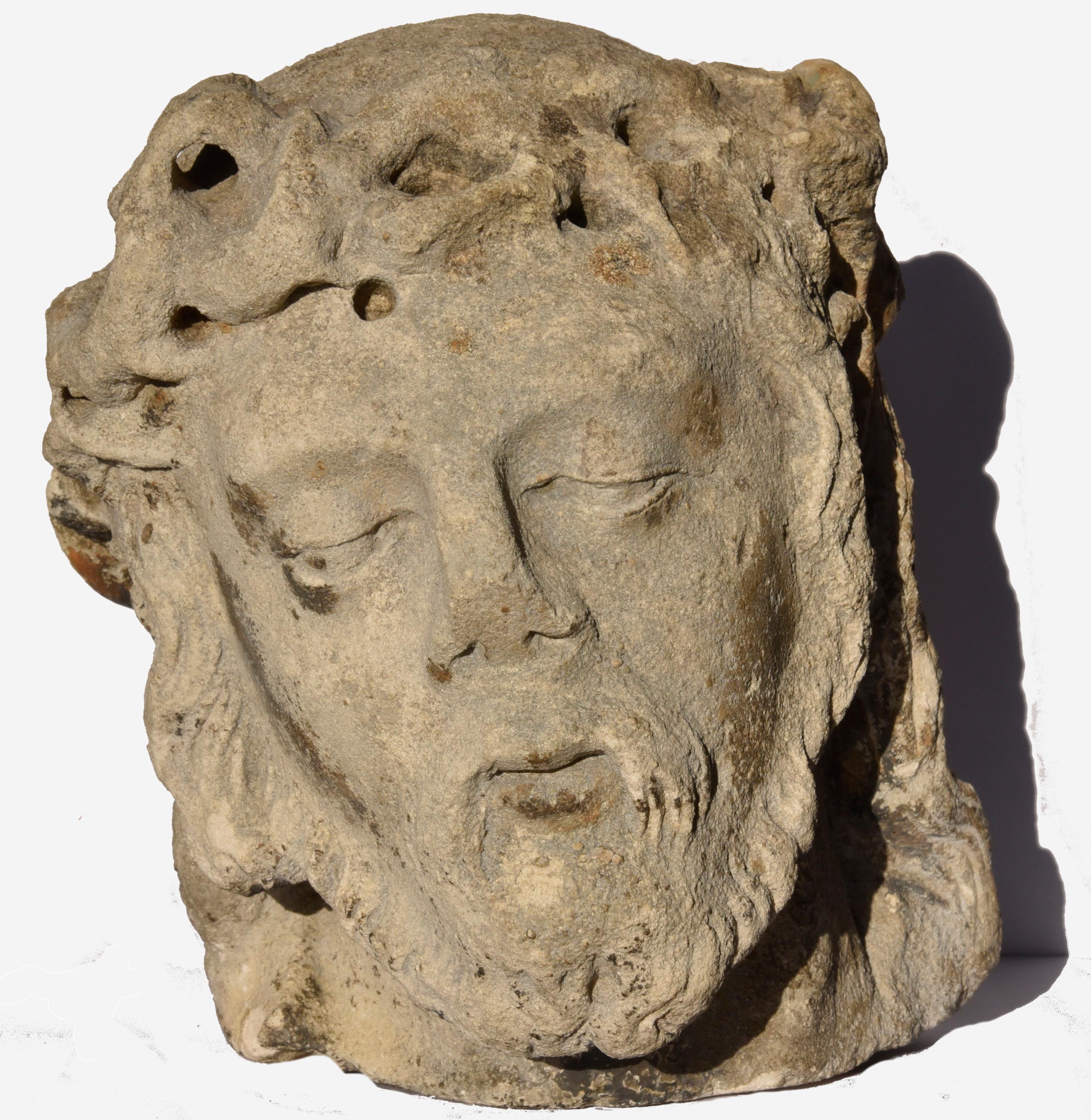 Unknown Figurative Sculpture - Head of Christ in limestone, Lorraine or Champagne, circa 1500