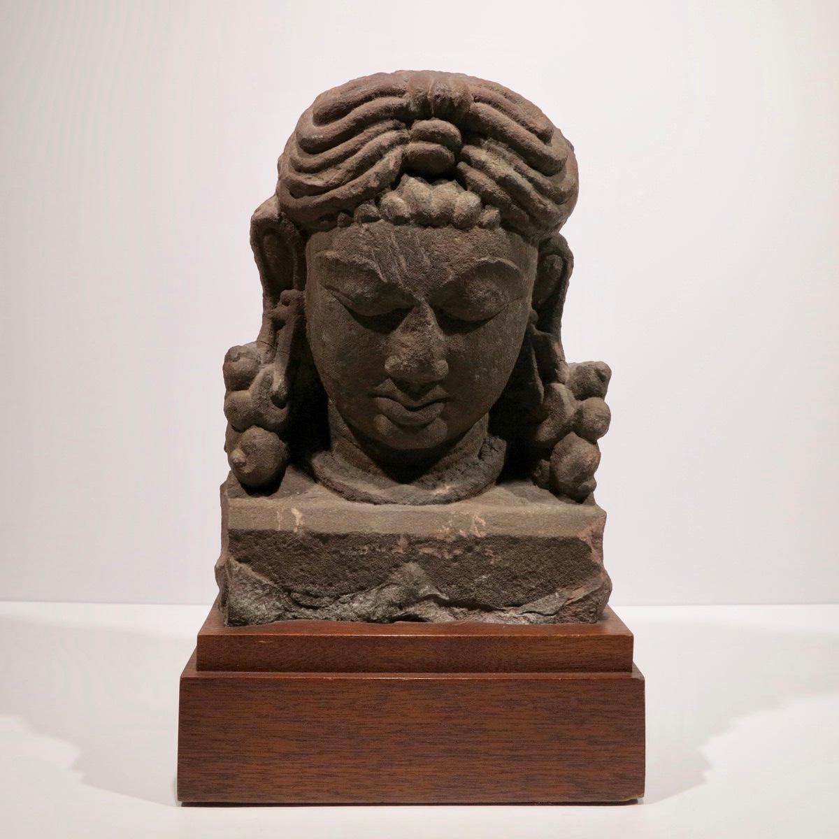 Unknown Figurative Sculpture - Head of Goddess, Central India, 8th Century
