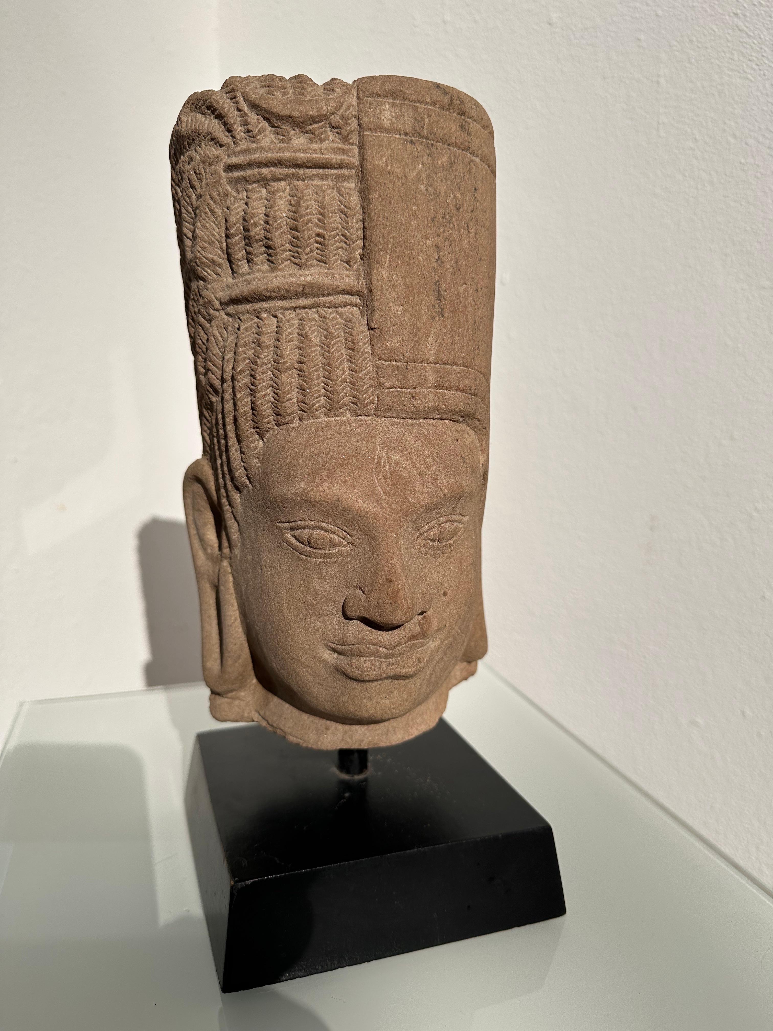 Head of Harihana Ardhanarishvara sandstone Khmer sculpture 2