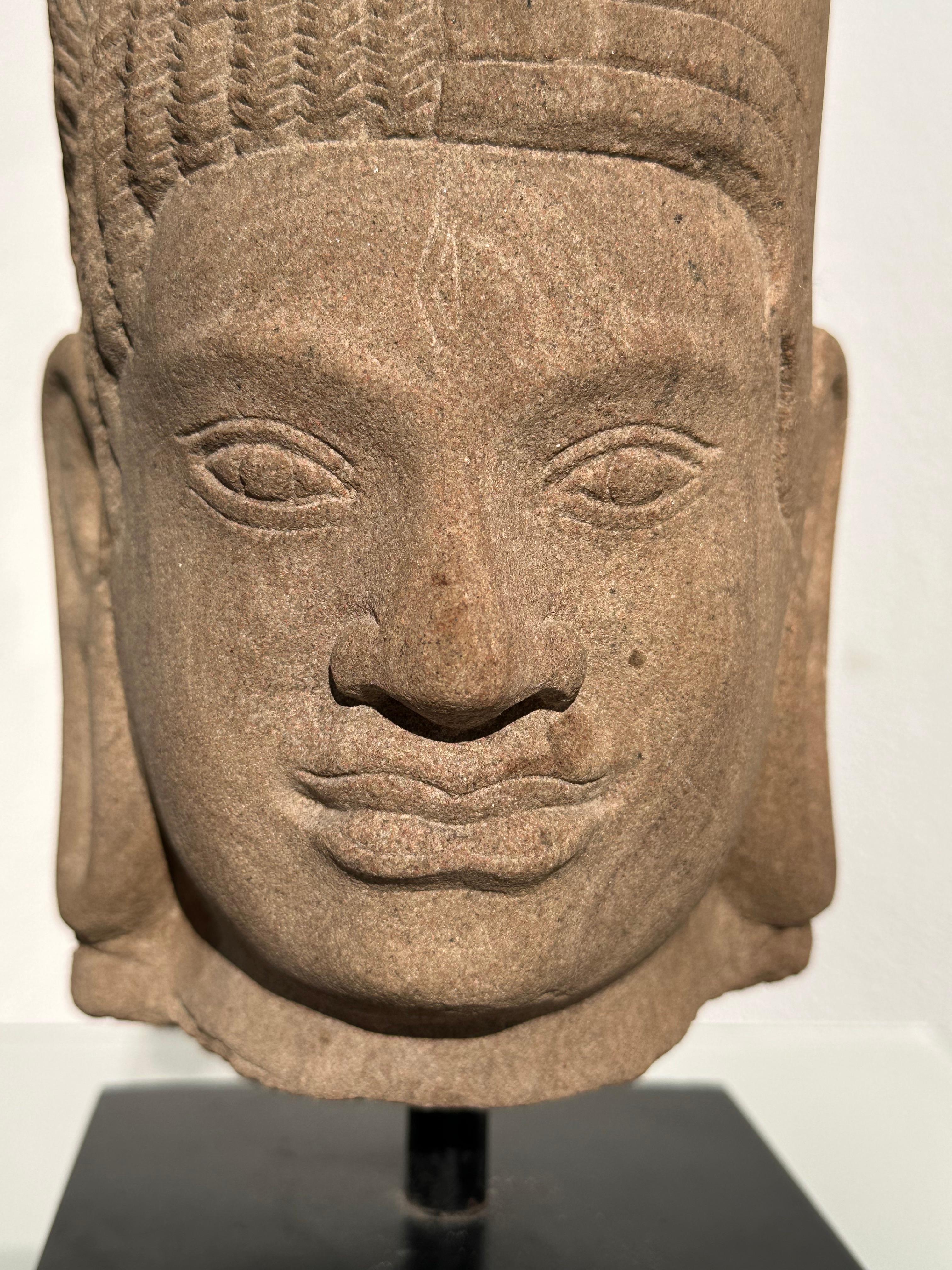 Head of Harihana Ardhanarishvara sandstone Khmer sculpture 3