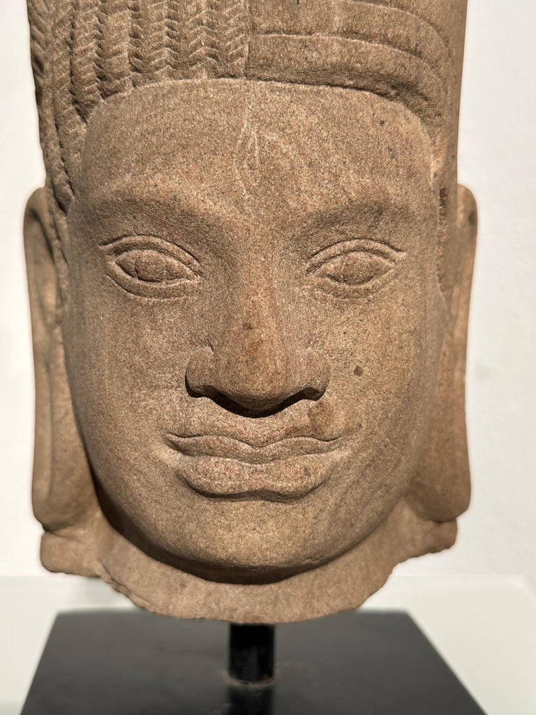 Unknown Head of Harihana Ardhanarishvara sandstone Khmer sculpture For Sale at 1stDibs