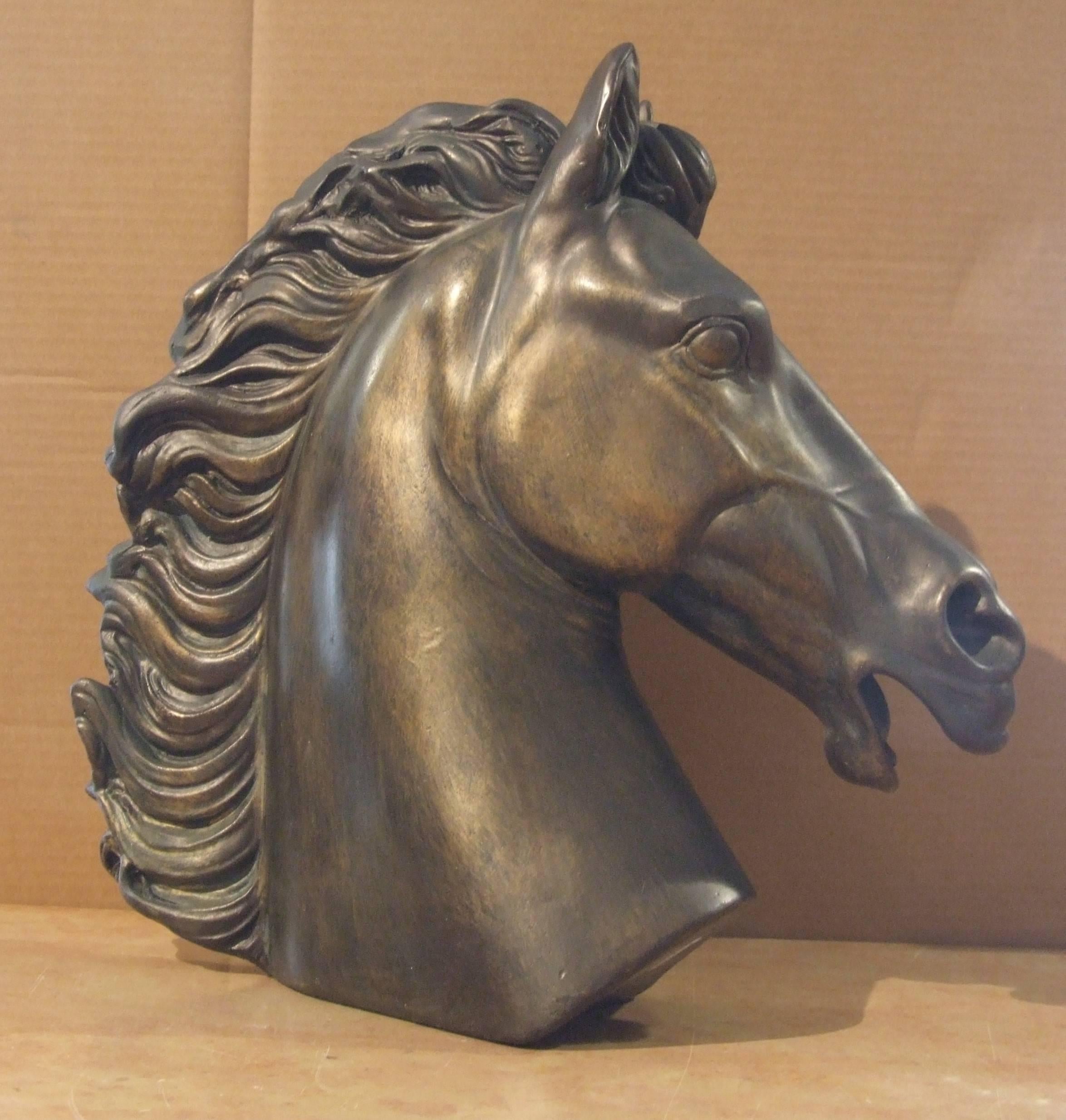 Unknown Figurative Sculpture - Head of horse - painted clay, 40x40x12 cm.
