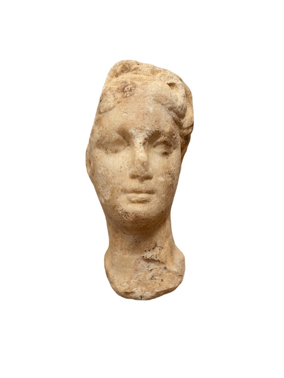 hellenistic Arsinoe II marble head - Sculpture by Unknown