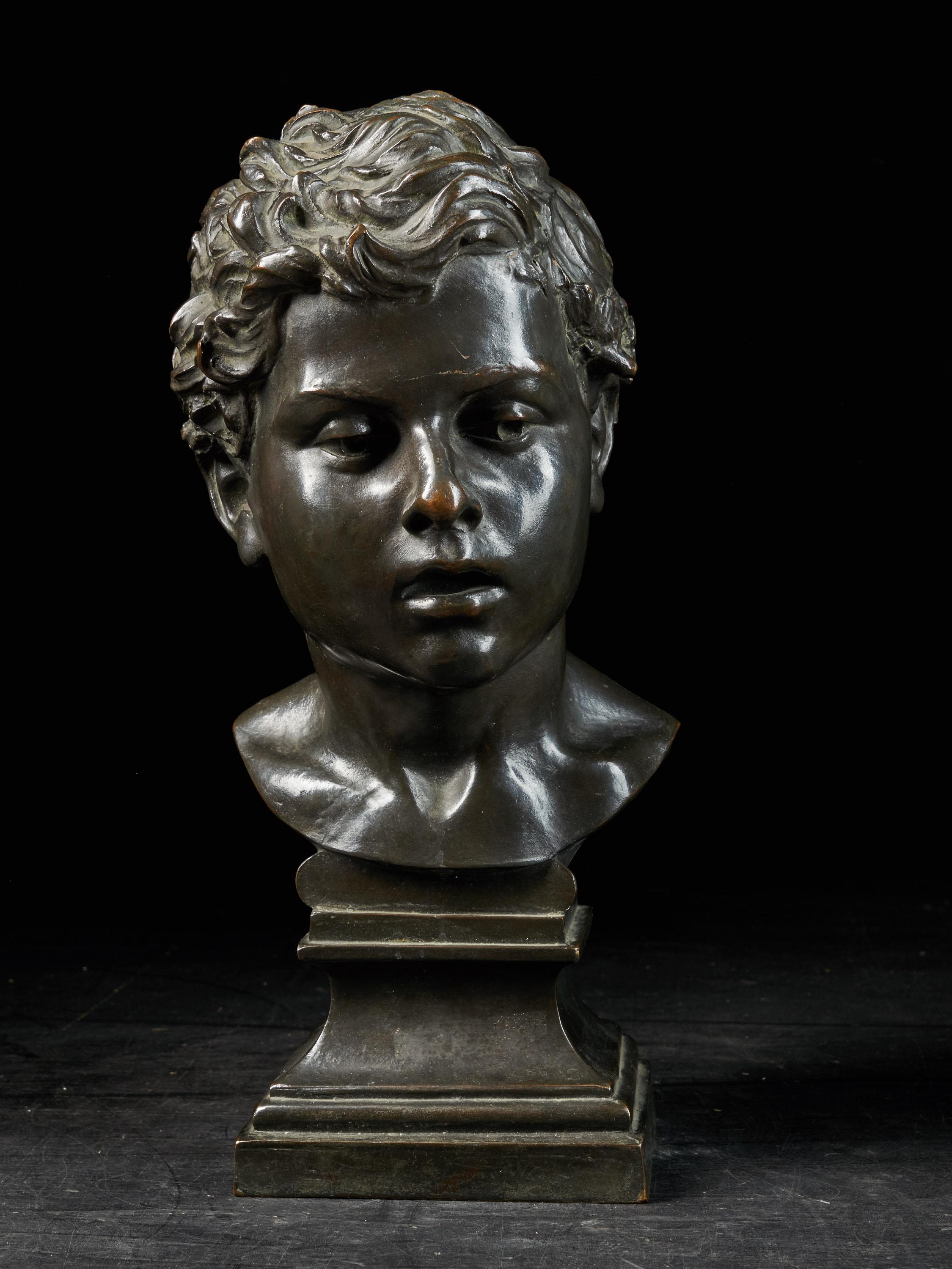 Henri Van Hoeter (1871-   ), Bronze Portrait Buste of a Young Man, signed 1