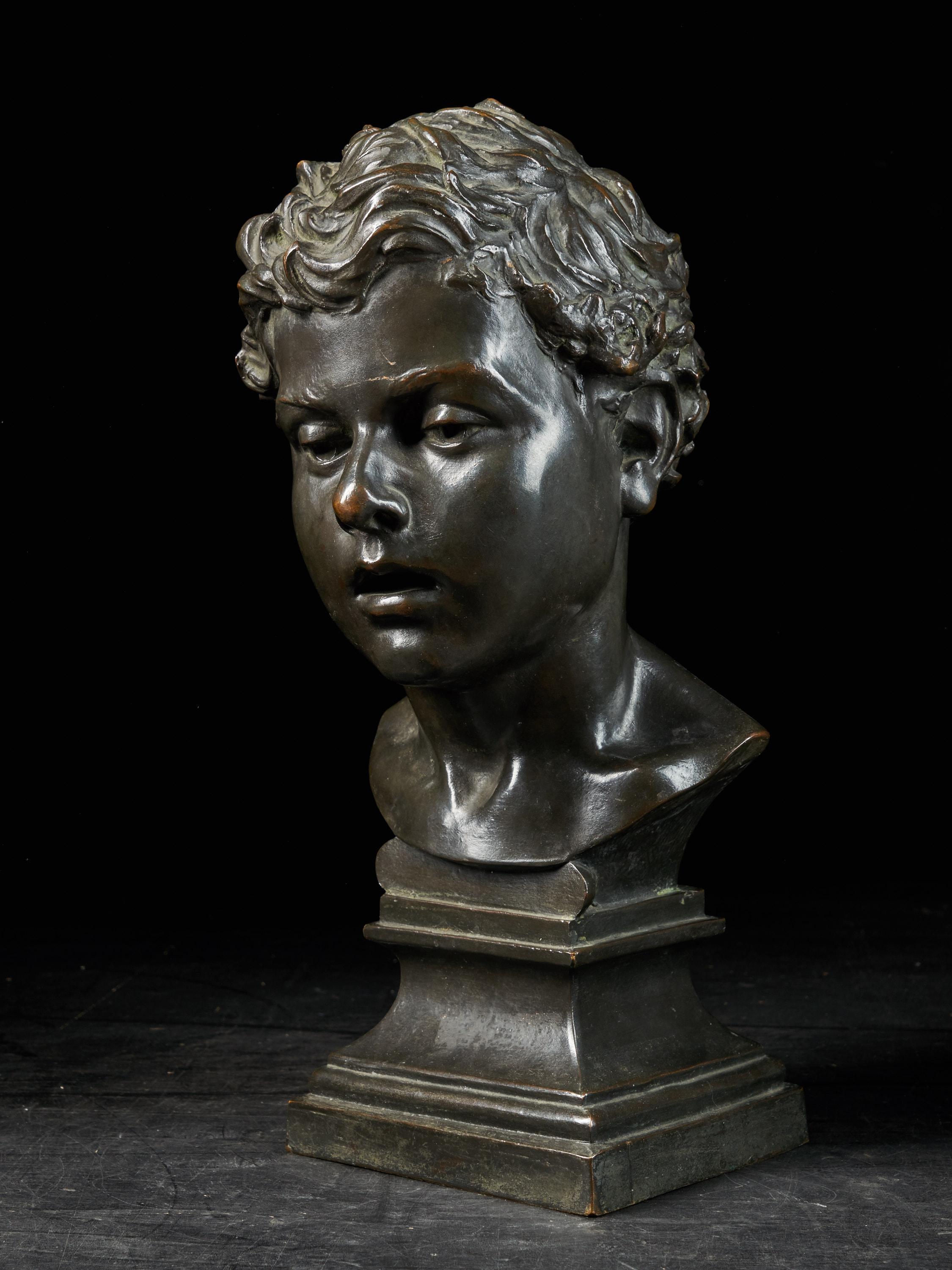 Henri Van Hoeter (1871-   ), Bronze Portrait Buste of a Young Man, signed