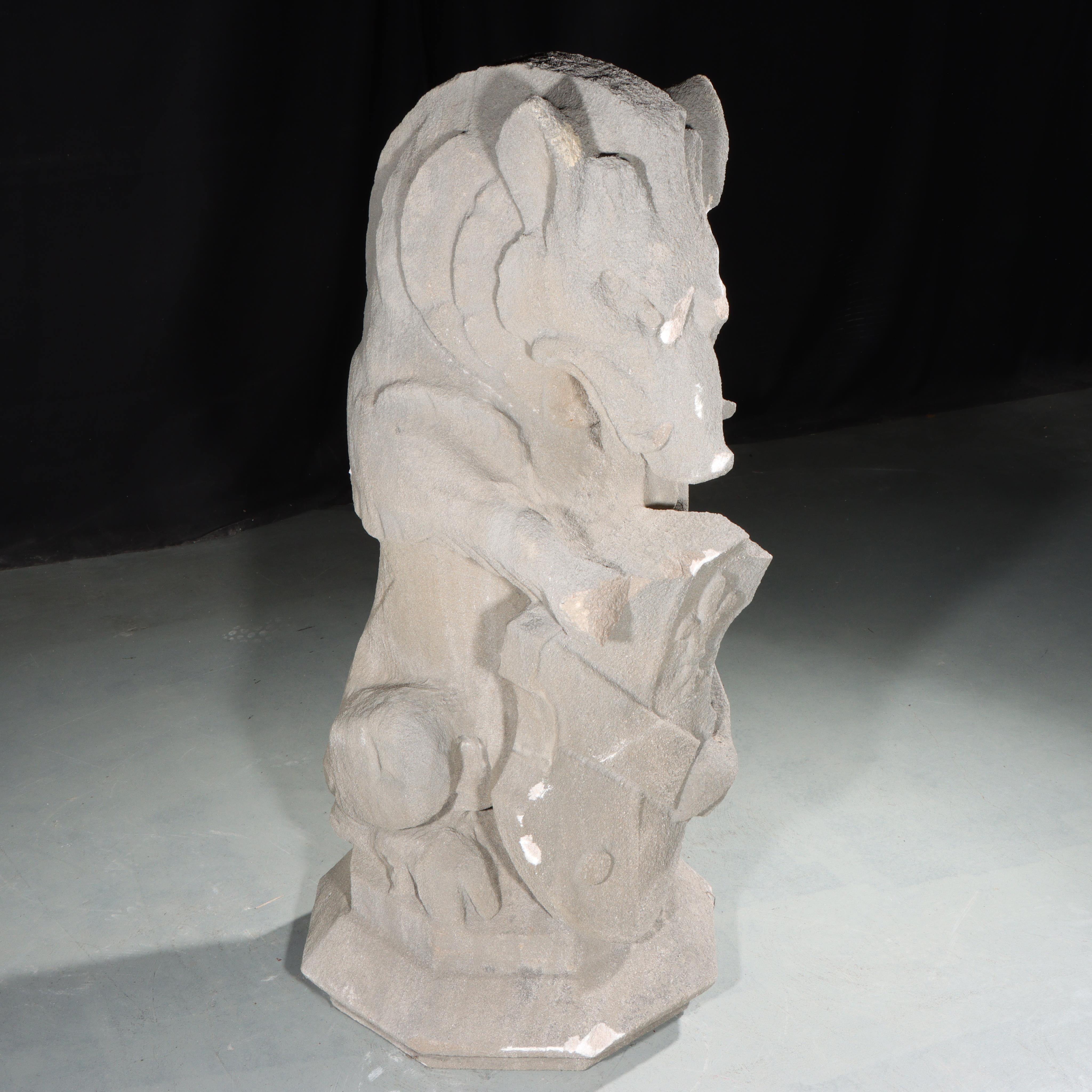 Heraldic boar Guardian; full body gargoyle/grotesque beast with shield For Sale 6