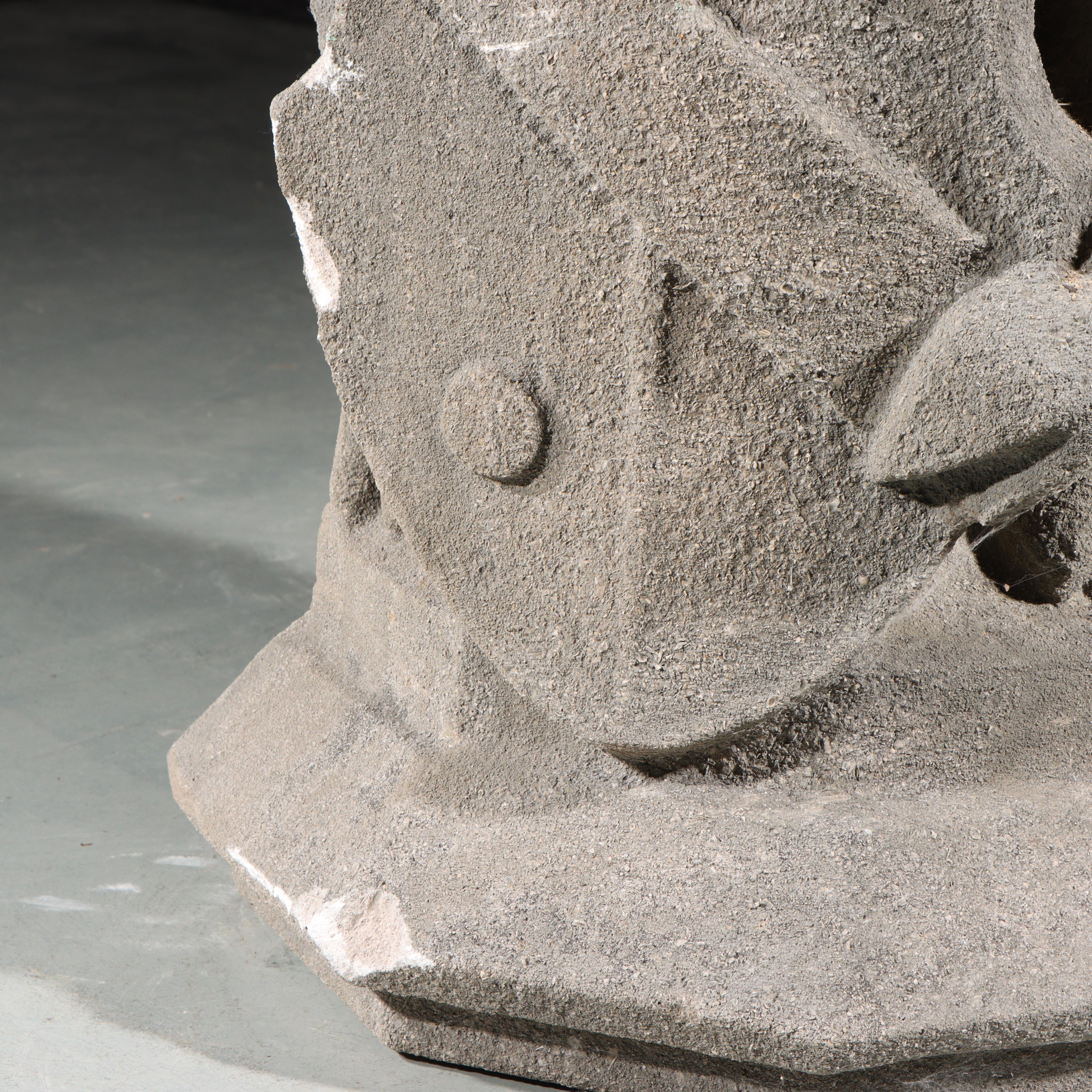 Heraldic boar Guardian; full body gargoyle/grotesque beast with shield - Sculpture by Unknown