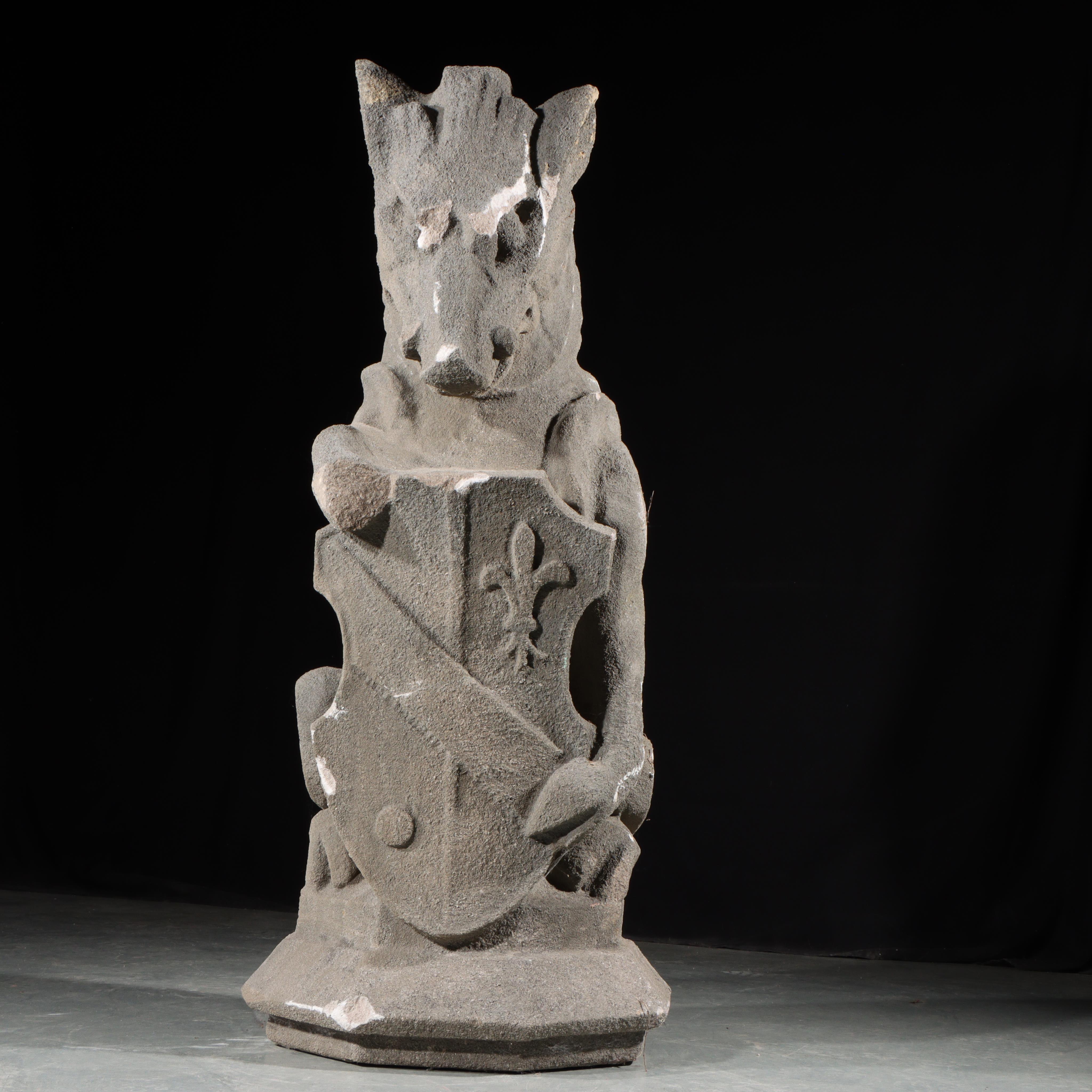 Heraldic boar Guardian; full body gargoyle/grotesque beast with shield For Sale 2