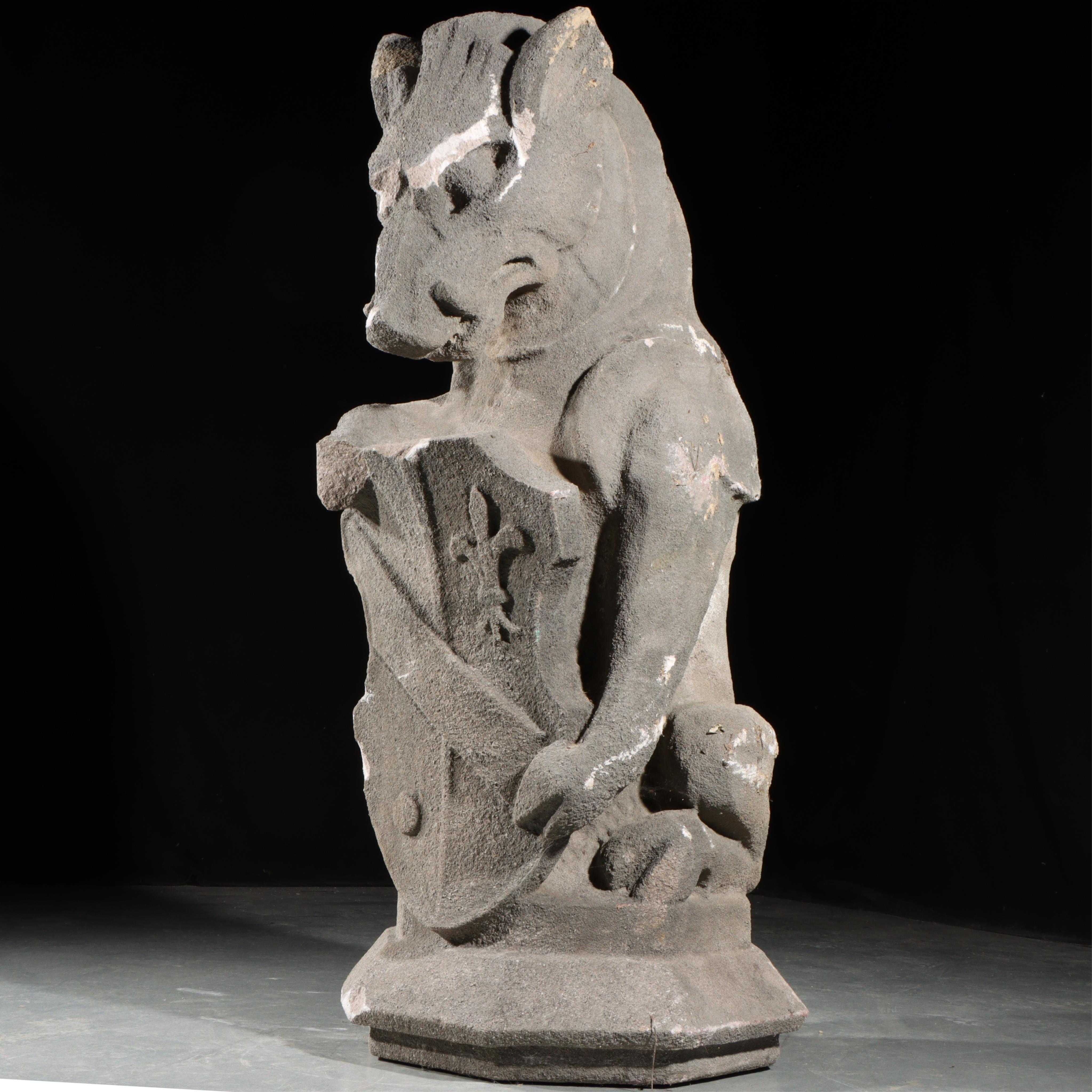 Heraldic boar Guardian; full body gargoyle/grotesque beast with shield For Sale 3