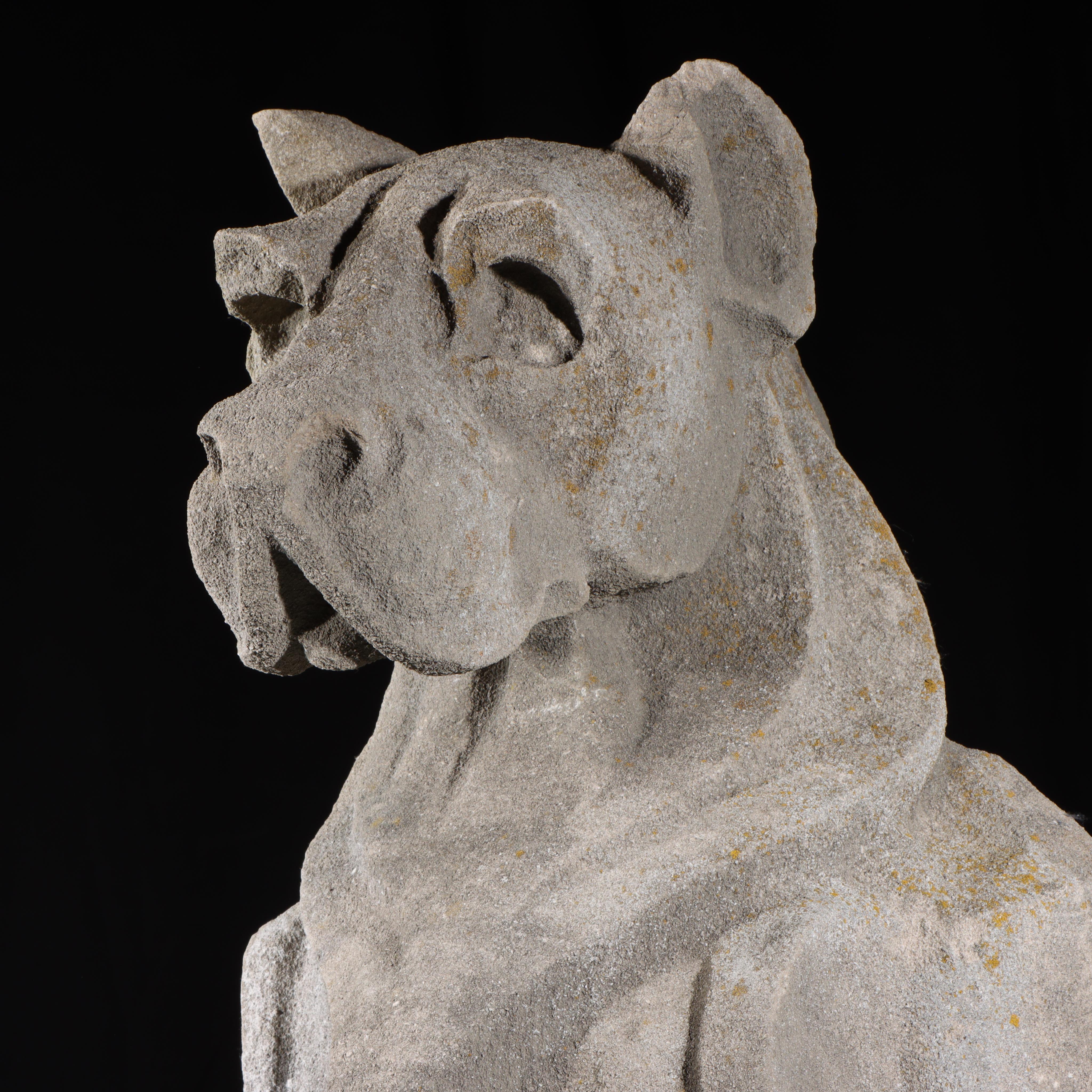 Heraldic dog Guardian; full body gargoyle/grotesque beast with shield - Black Figurative Sculpture by Unknown