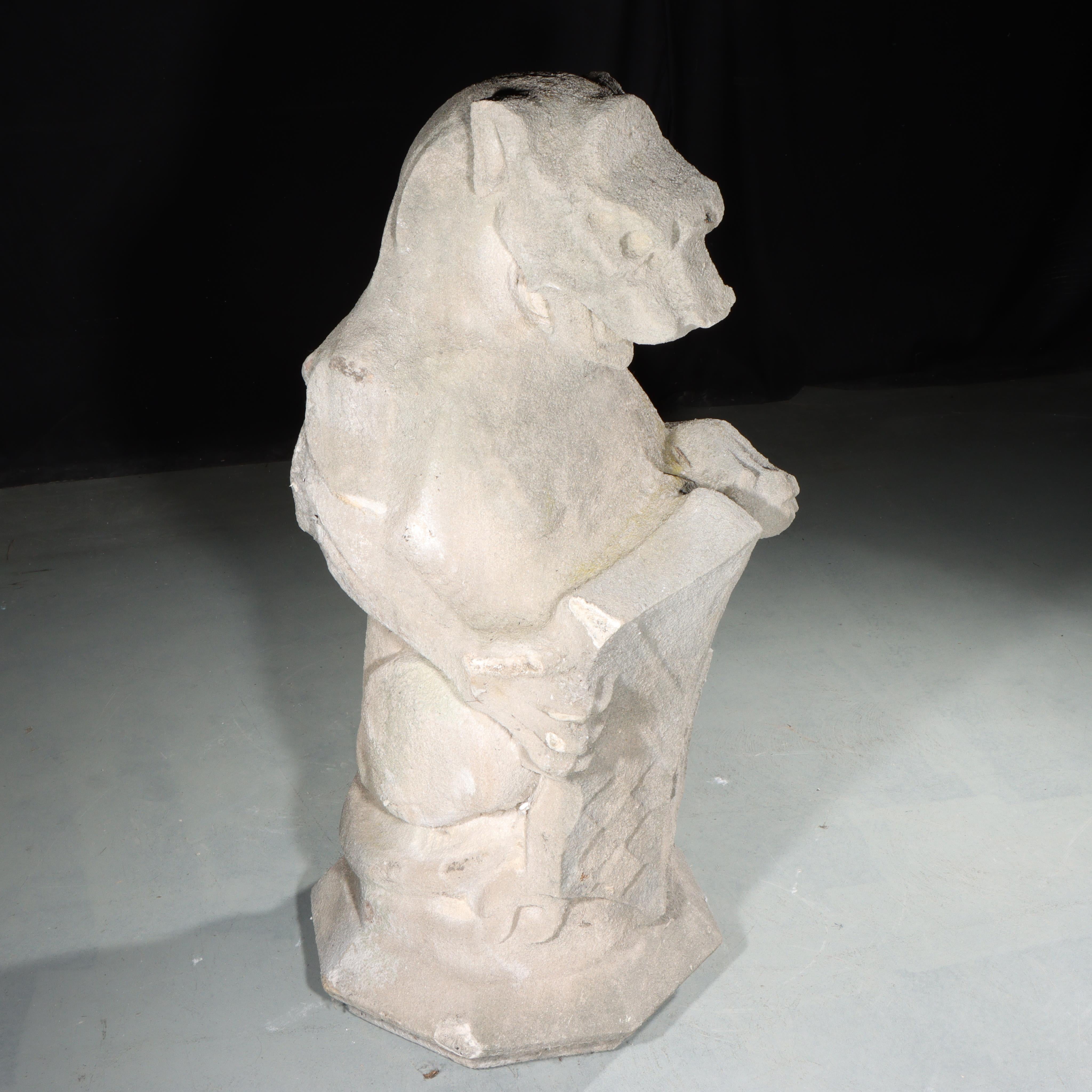 Heraldic Lion Guardian; full body gargoyle/grotesque beast with shield - Gothic Sculpture by Unknown
