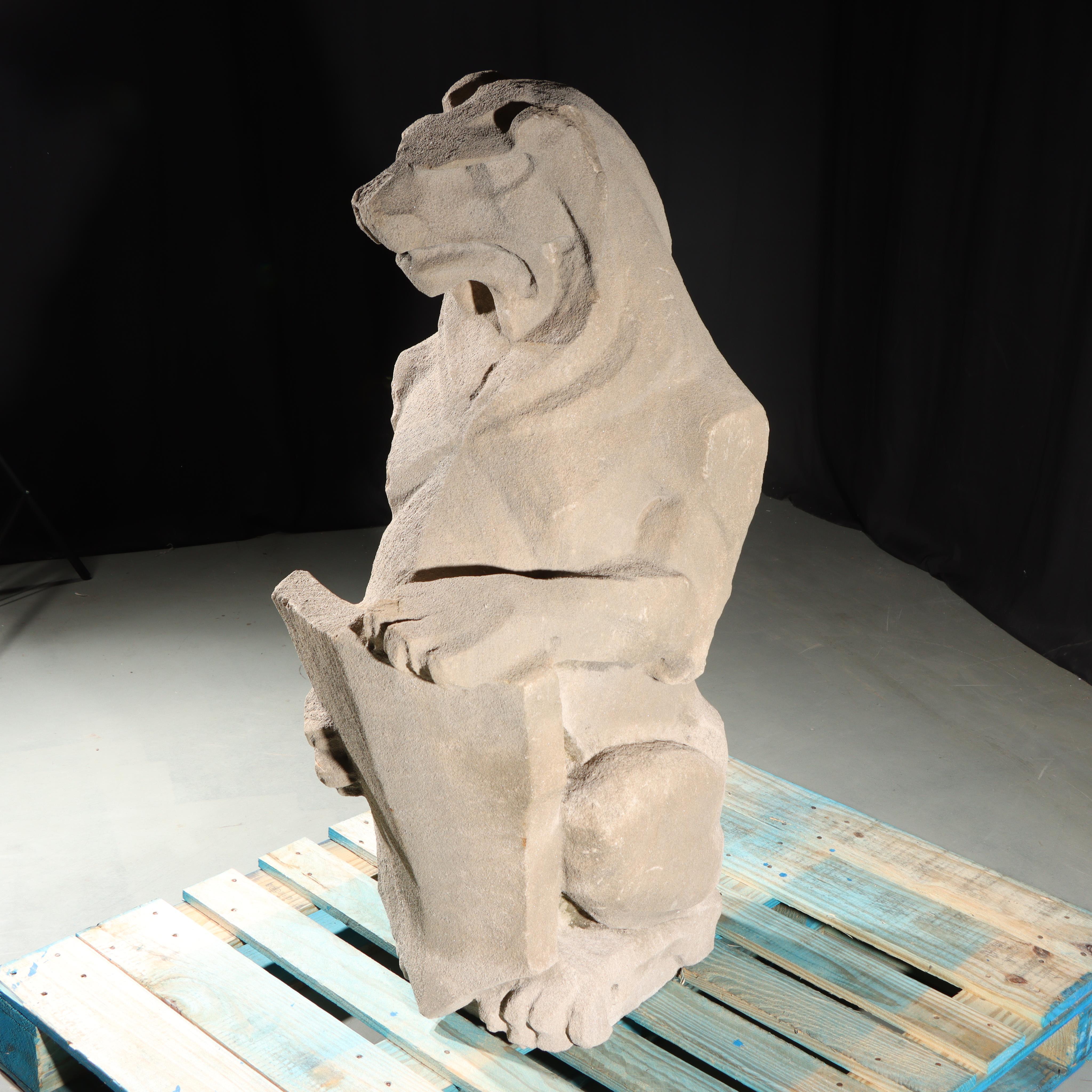 Heraldic Lion Guardian; full body gargoyle/grotesque beast with shield For Sale 3
