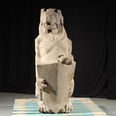 Heraldic Lion Guardian; full body gargoyle/grotesque beast with shield