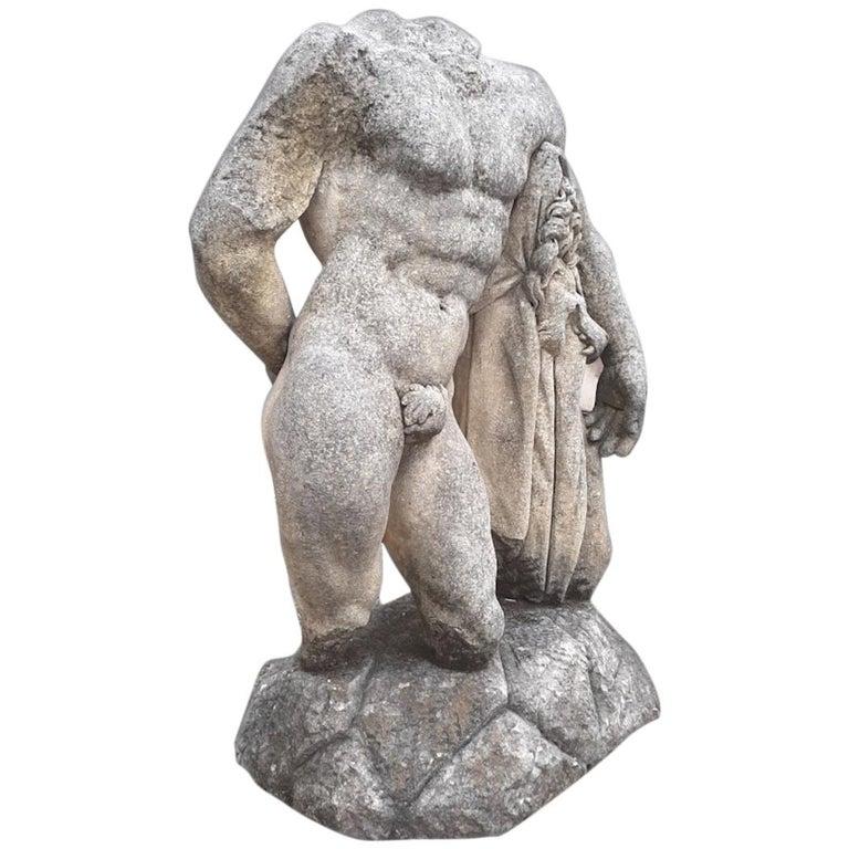  Hercules Italian Stone Sculpture of Classical Torso  with Base For Sale 1