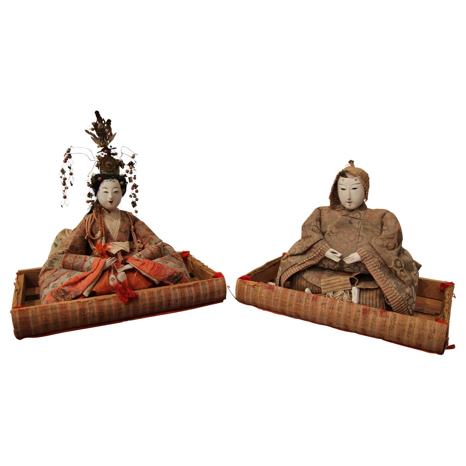 Unknown Figurative Sculpture – Hinamatsuri Festival Wooden Dolls of Princess and Prince