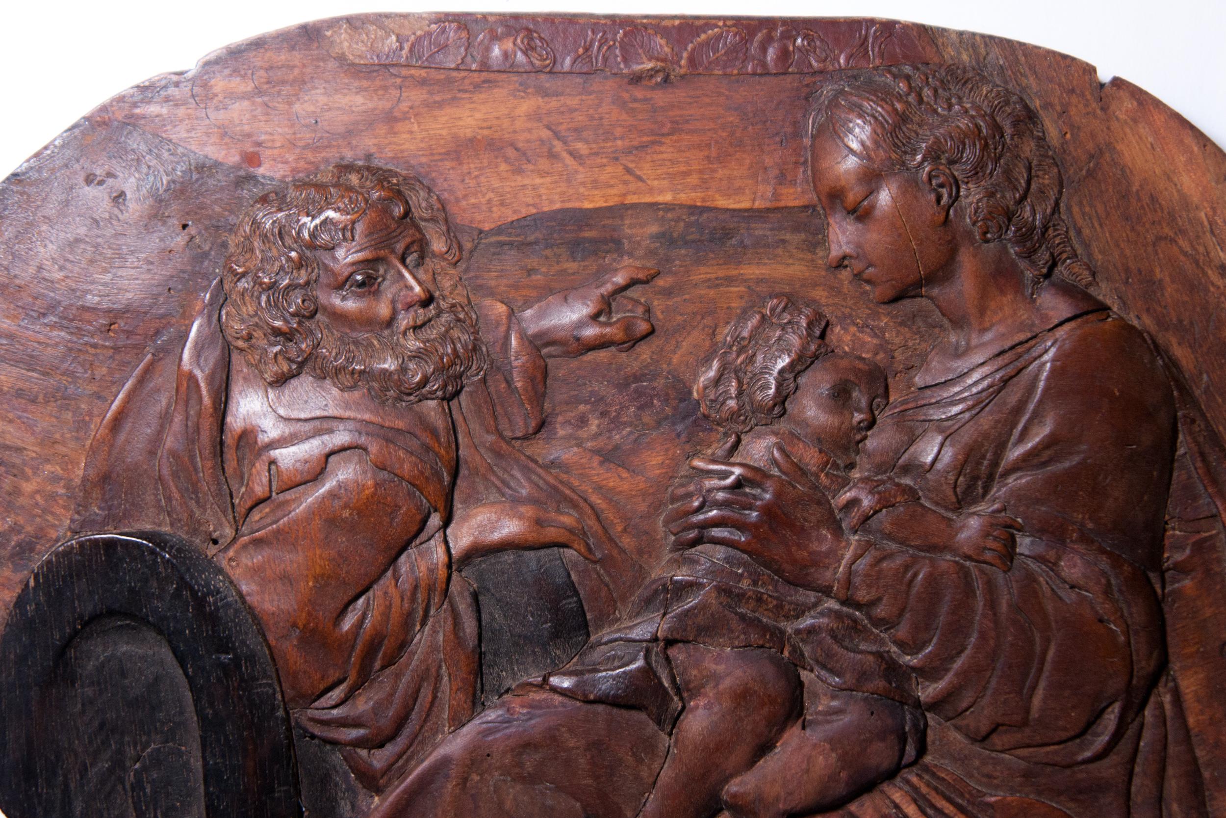 Holy Family, intarsia panel from Eger / Cheb, XVIII th c. - Sculpture by Unknown
