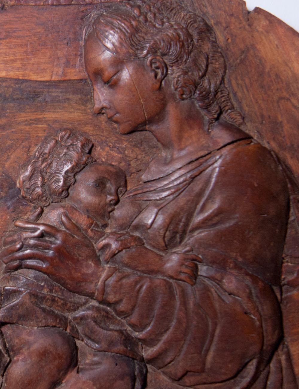 Holy Family, intarsia panel from Eger / Cheb, XVIII th c. - Brown Figurative Sculpture by Unknown