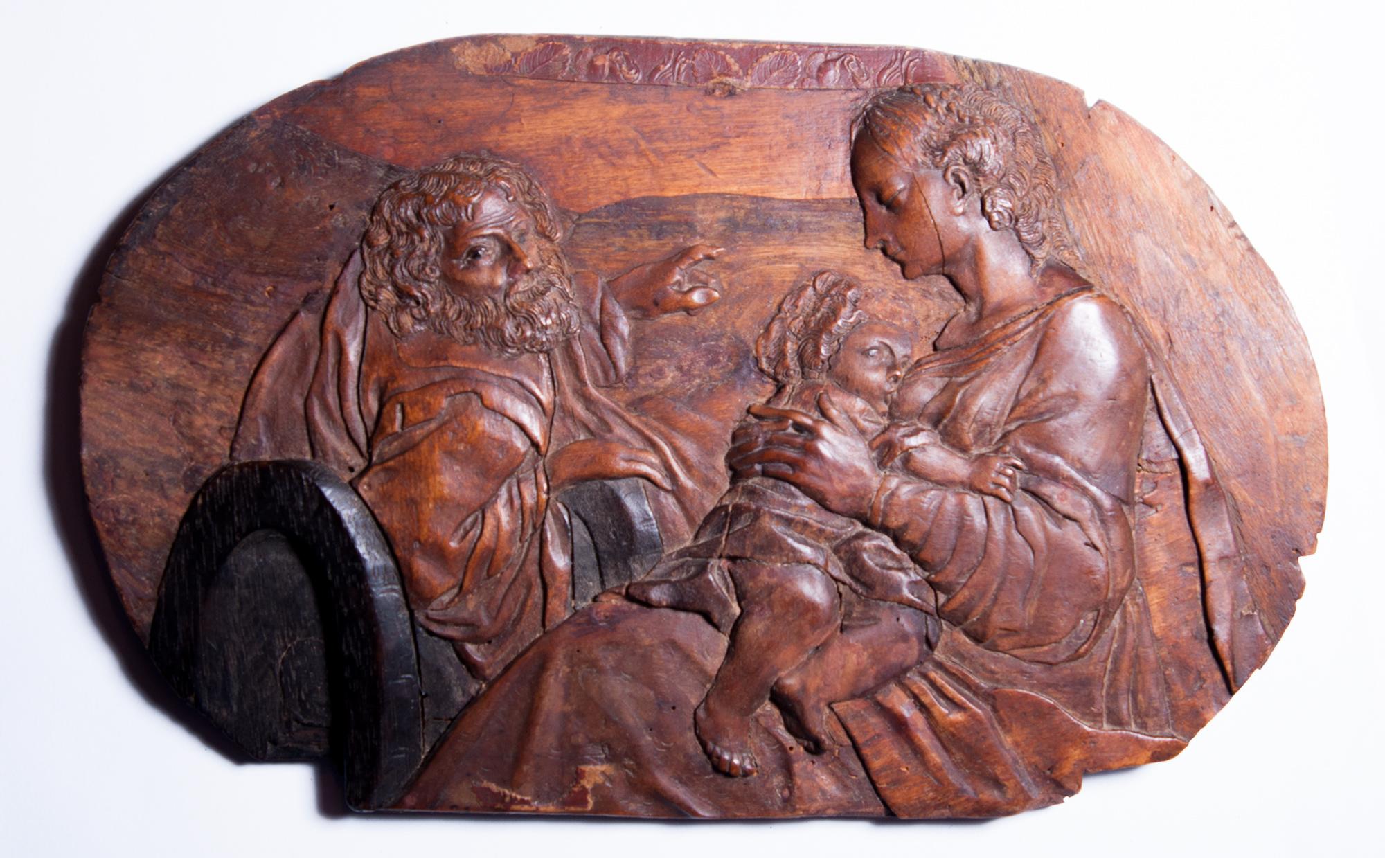 Unknown Figurative Sculpture - Holy Family, intarsia panel from Eger / Cheb, XVIII th c.
