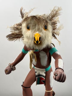 Hopi Owl Kachina Native American Carved Wood Figure, Signed, Late 20th Century