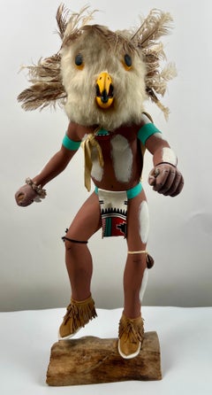 Hopi Owl Kachina Native American Carved Wood Figure, Signed, Late 20th Century