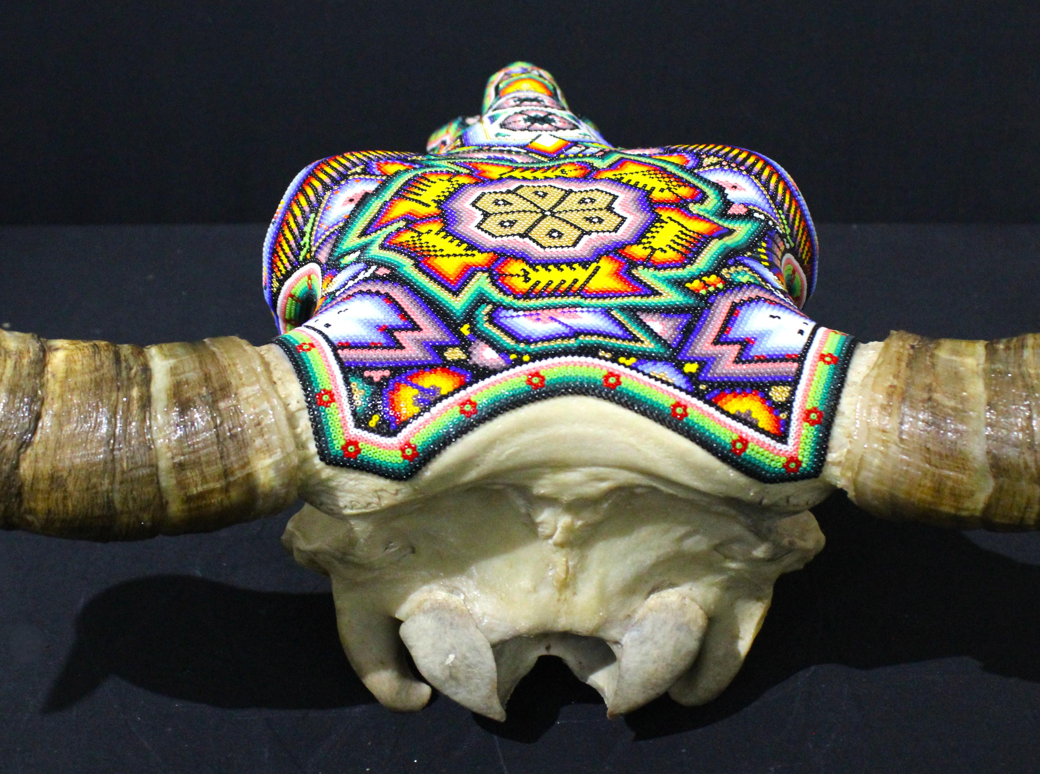 HUICHOL-BULL SKULL. . . . . . . . . - Sculpture by Unknown