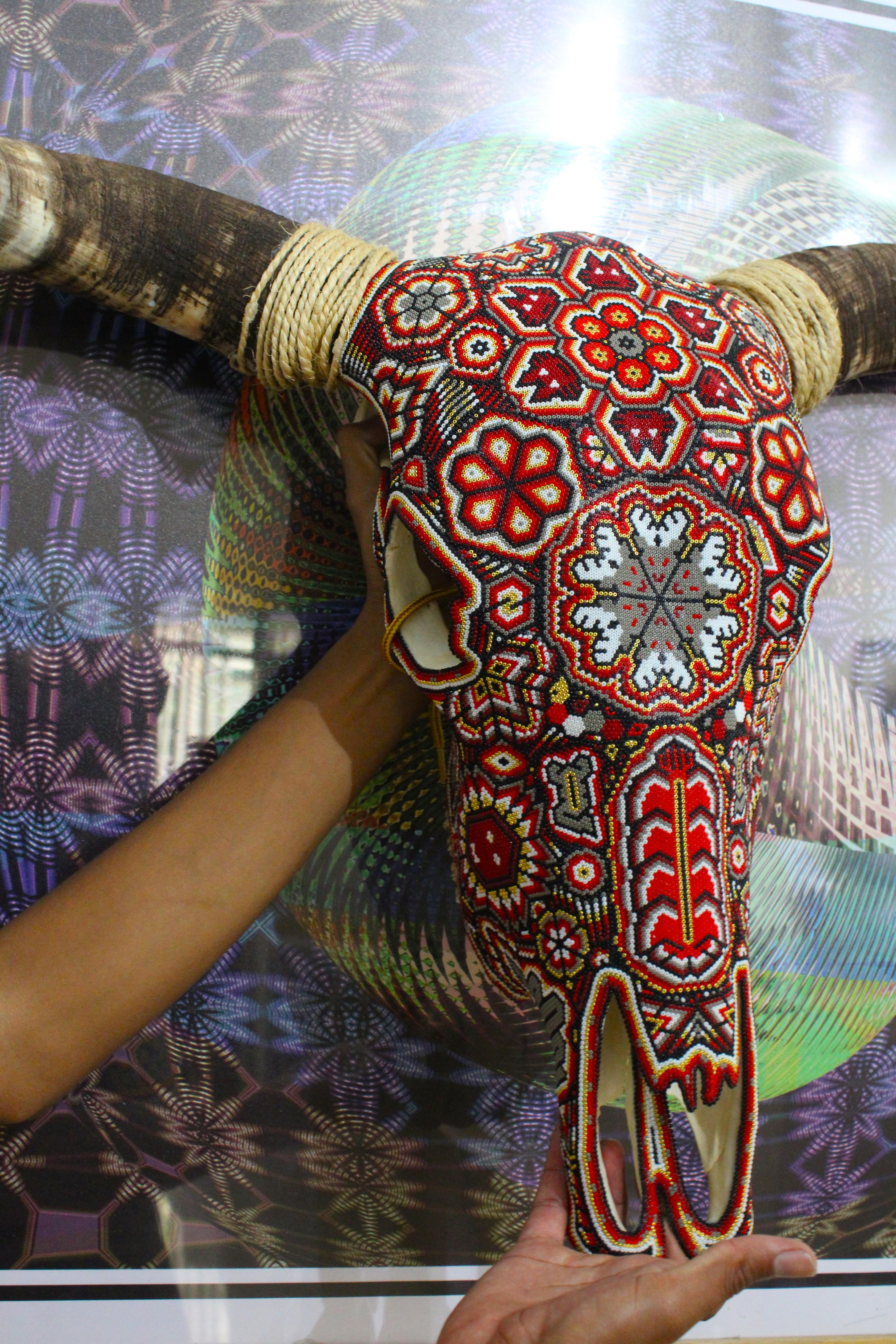 HUICHOL-BULL SKULL. . . . . - Pop Art Sculpture by Unknown