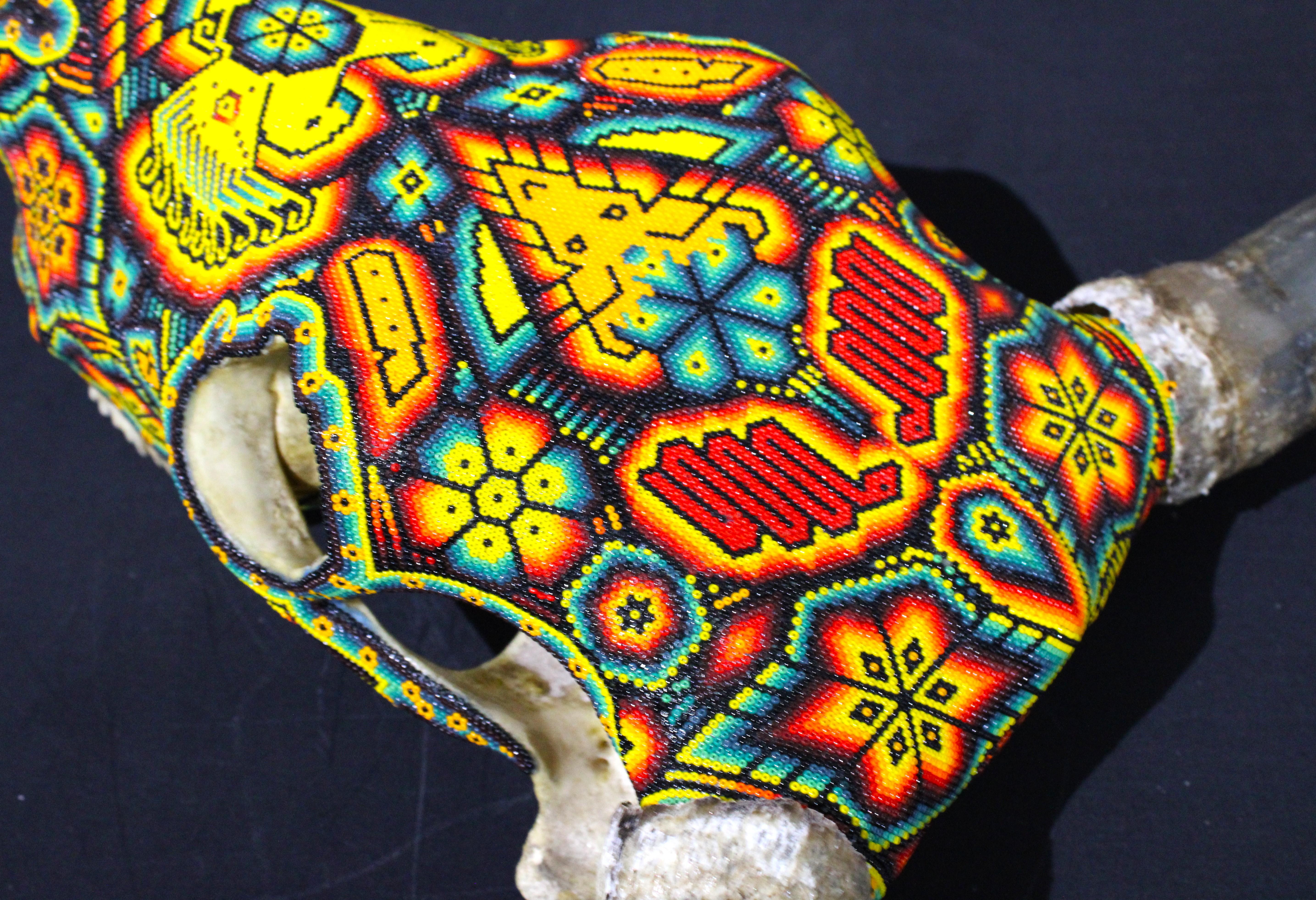 HUICHOL-BULL SKULL. . . . . . . . - Black Abstract Sculpture by Unknown