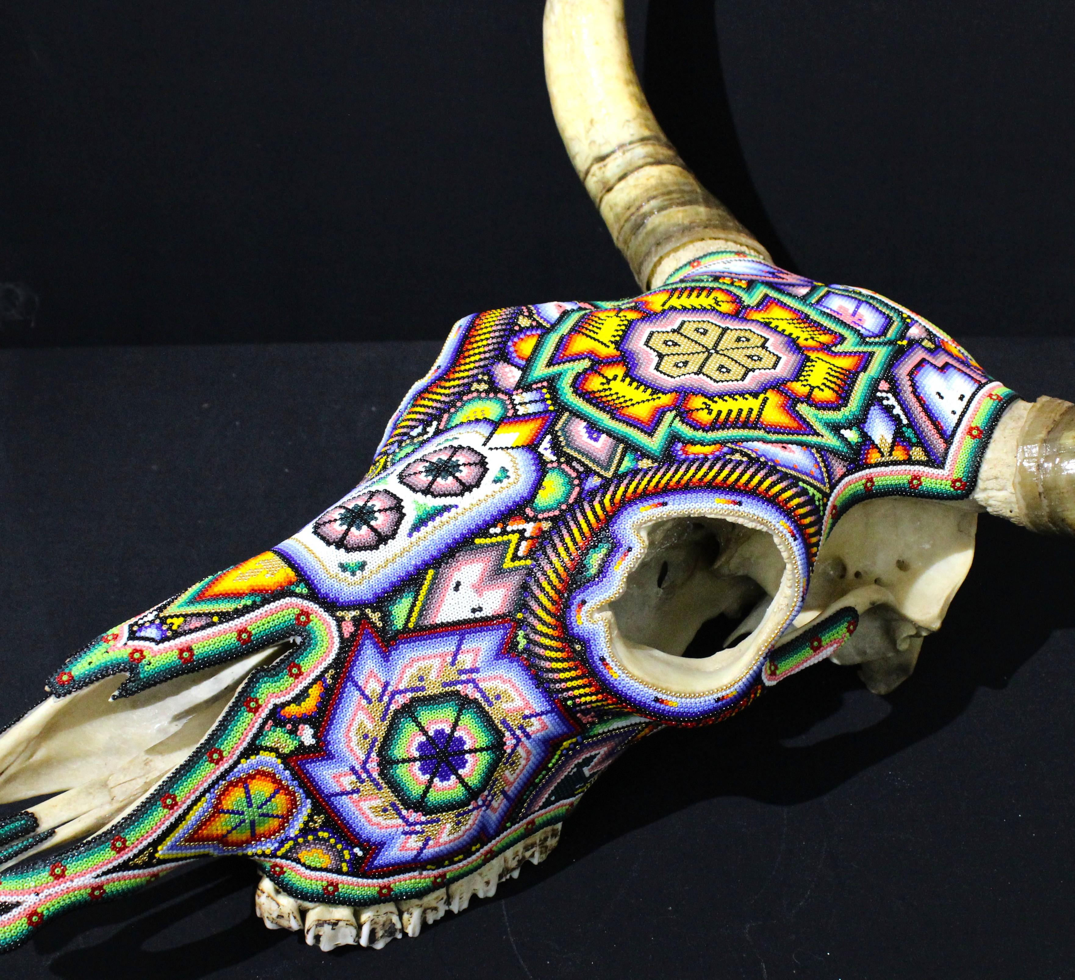 HUICHOL-BULL SKULL. . . . . . . . . - Black Figurative Sculpture by Unknown