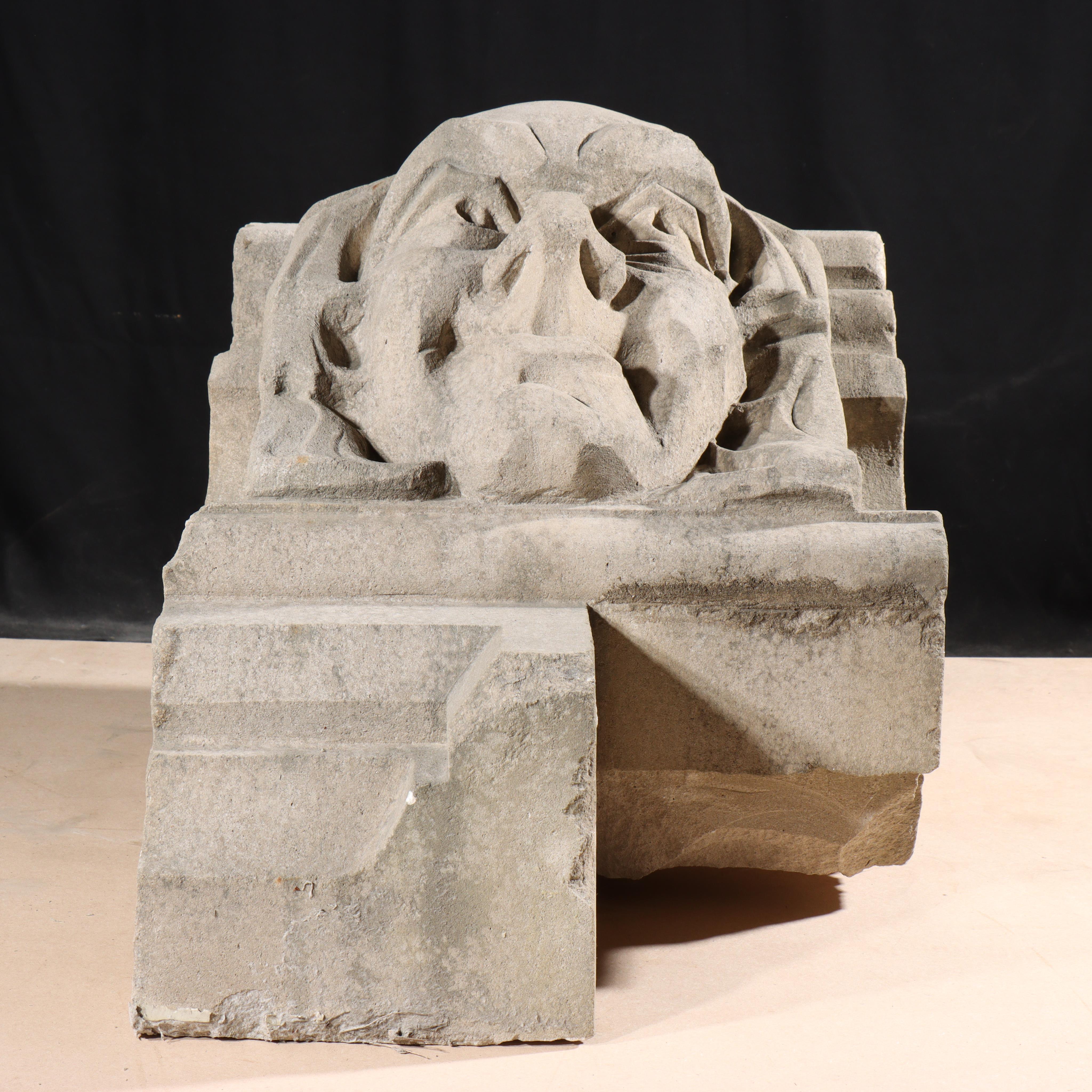 This gothic style architectural segment of a building facade located ion Harlem, NYC, was carved 1924-1926 by William Bradley & Son Cut Stone Contractors. In 2020, each limestone sculpture was removed by hand from the The A. Philip Randolph Campus