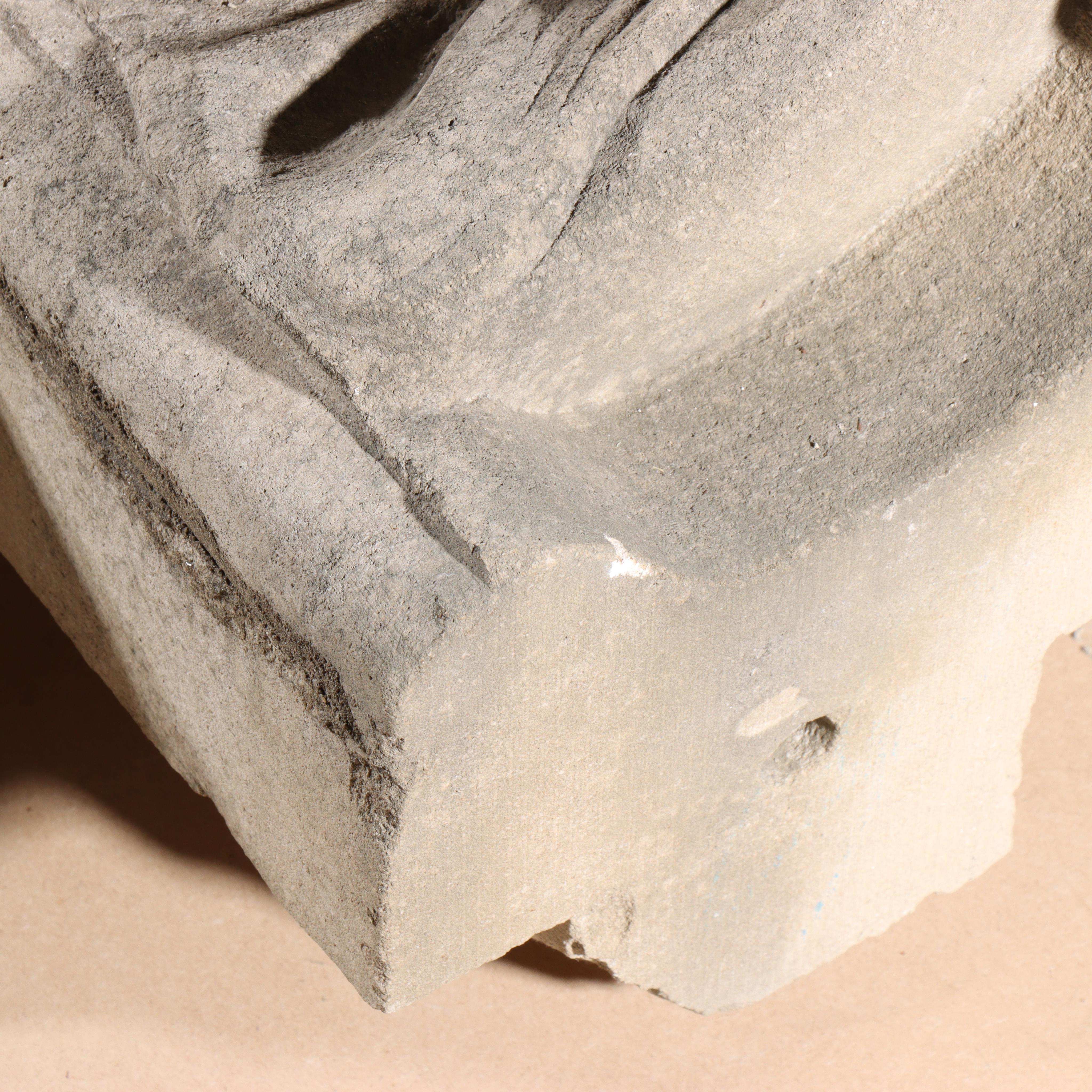 Human face gargoyle/grotesque grinning old man; Gothic Limestone Carving For Sale 1