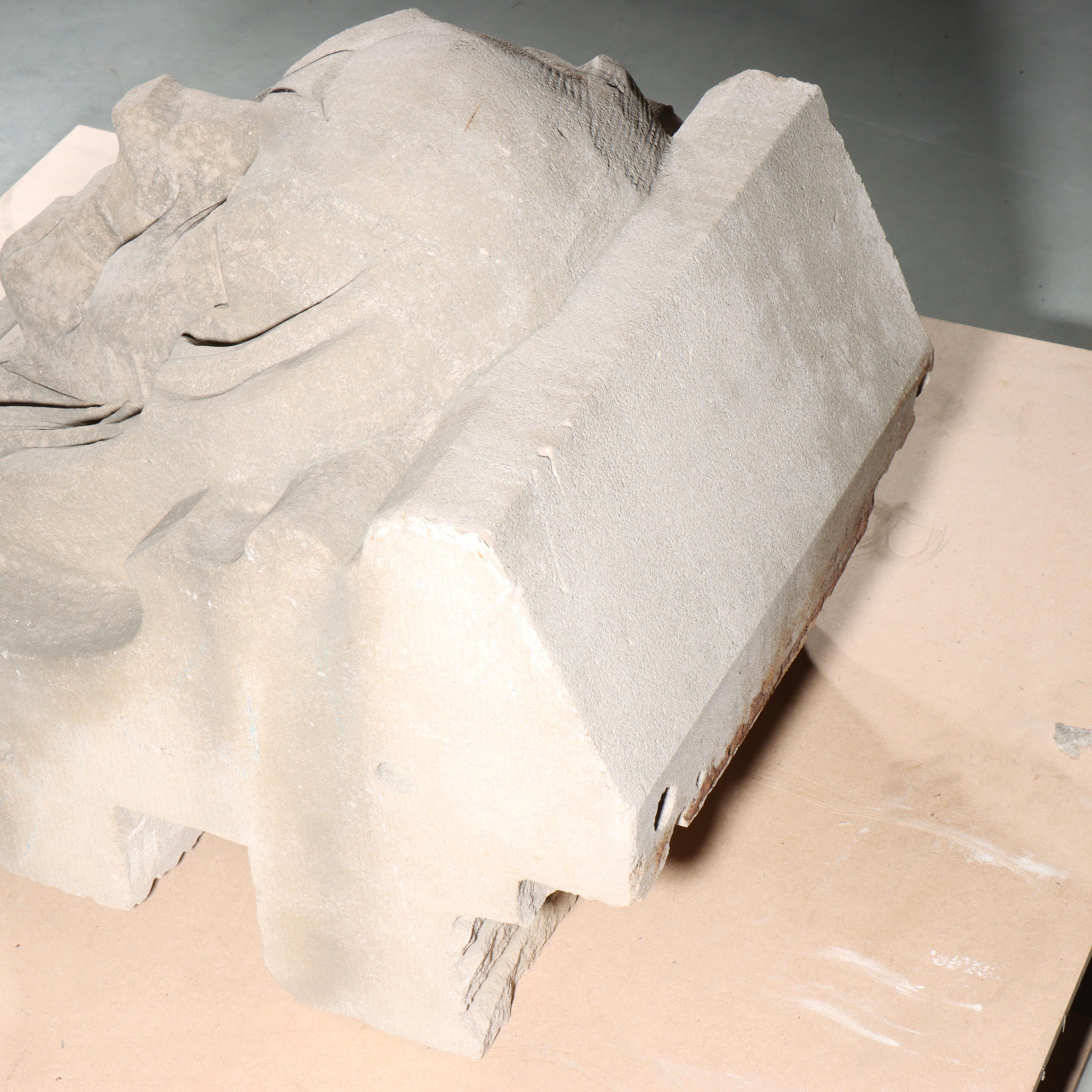 Human face gargoyle/grotesque grinning old man; Gothic Limestone Carving For Sale 2