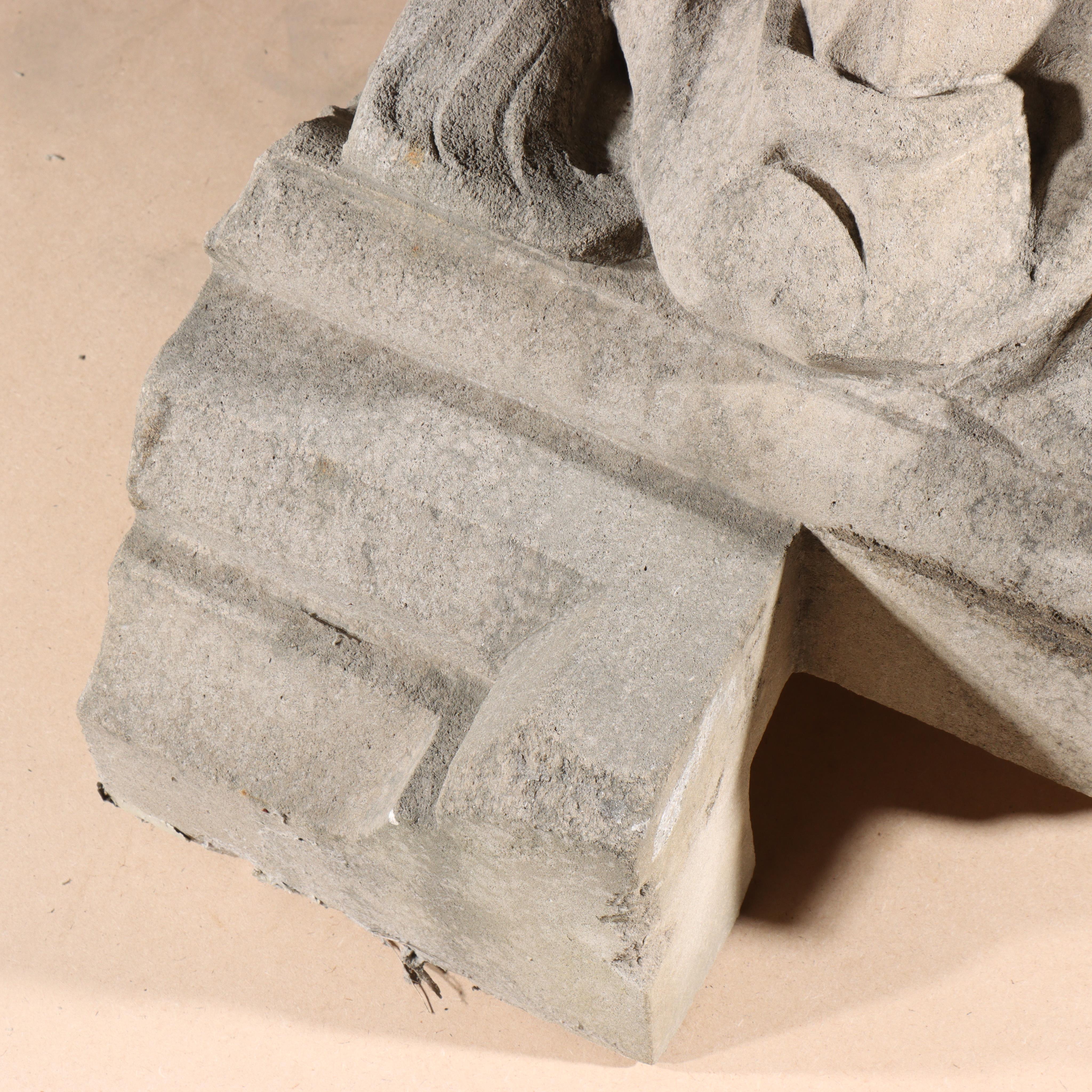 Human face gargoyle/grotesque grinning old man; Gothic Limestone Carving For Sale 5