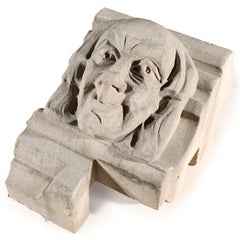 Human face gargoyle/grotesque grinning old man; Gothic Limestone Carving