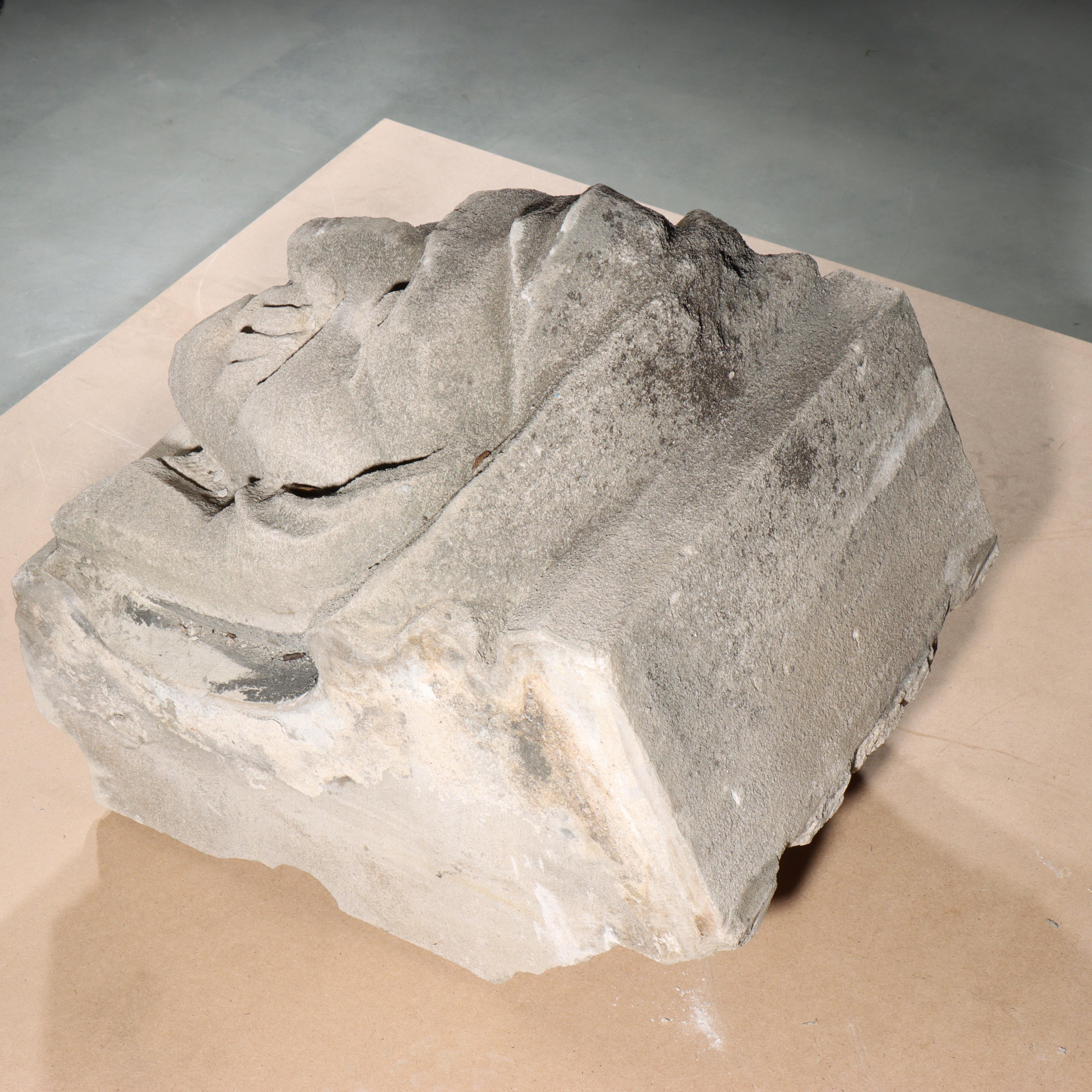 Human face gargoyle/grotesque man with mustache; Gothic Limestone Carving For Sale 3
