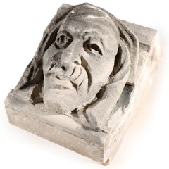 Human face gargoyle/grotesque man with mustache; Gothic Limestone Carving