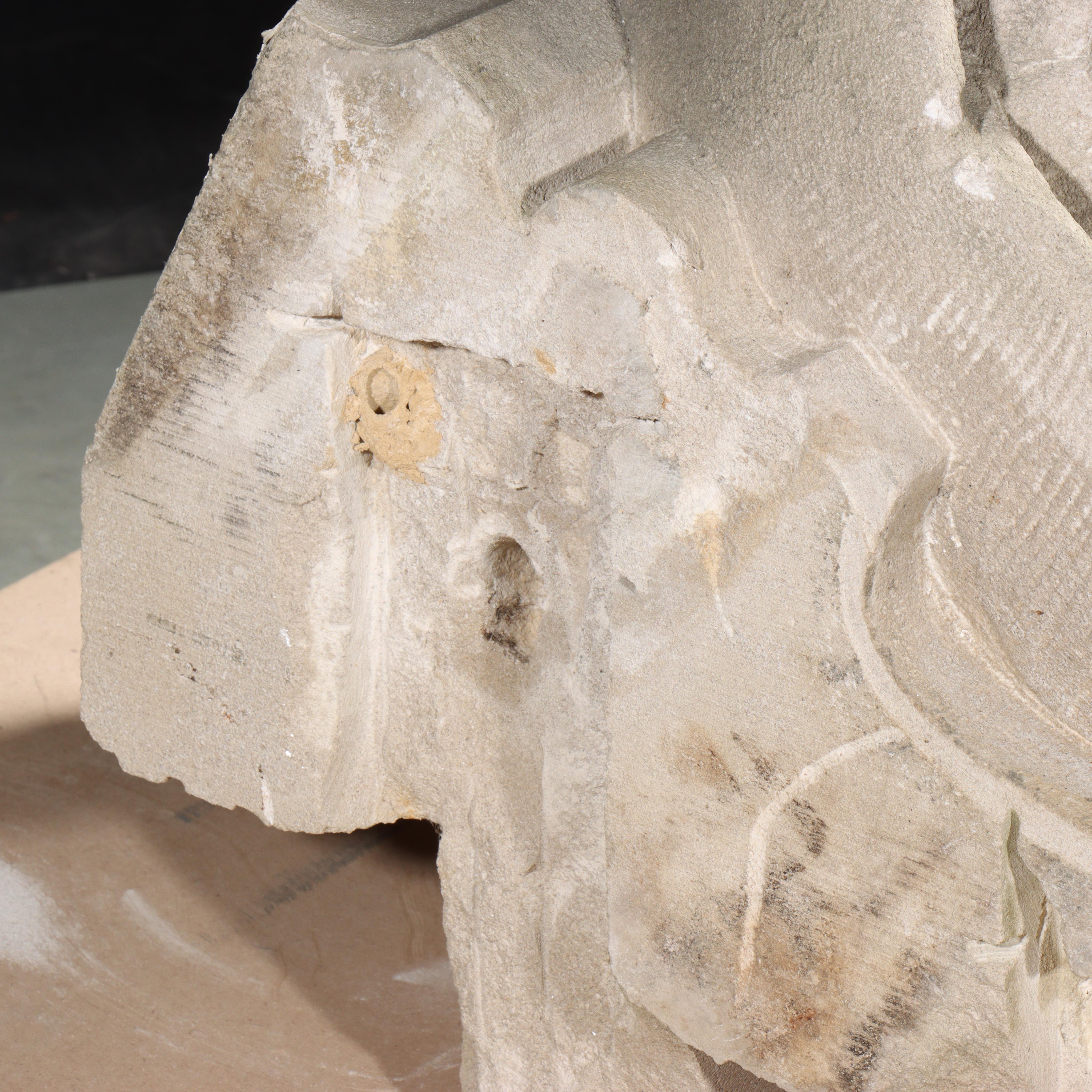 Human face gargoyle/grotesque screaming man; Gothic Limestone Carving - Sculpture by Unknown