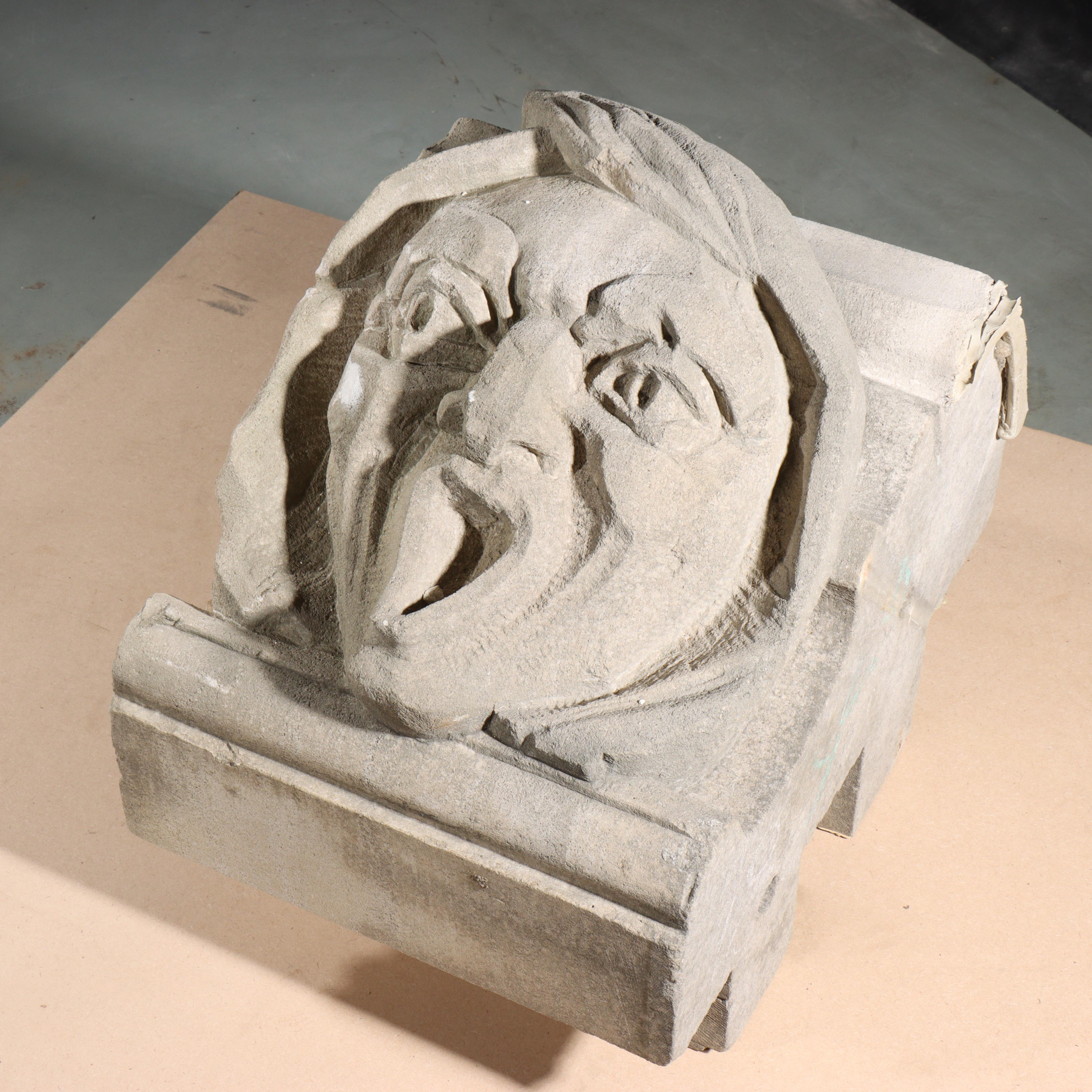 Human face gargoyle/grotesque screaming man; Gothic Limestone Carving For Sale 2