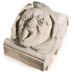 Human face gargoyle/grotesque screaming man; Gothic Limestone Carving