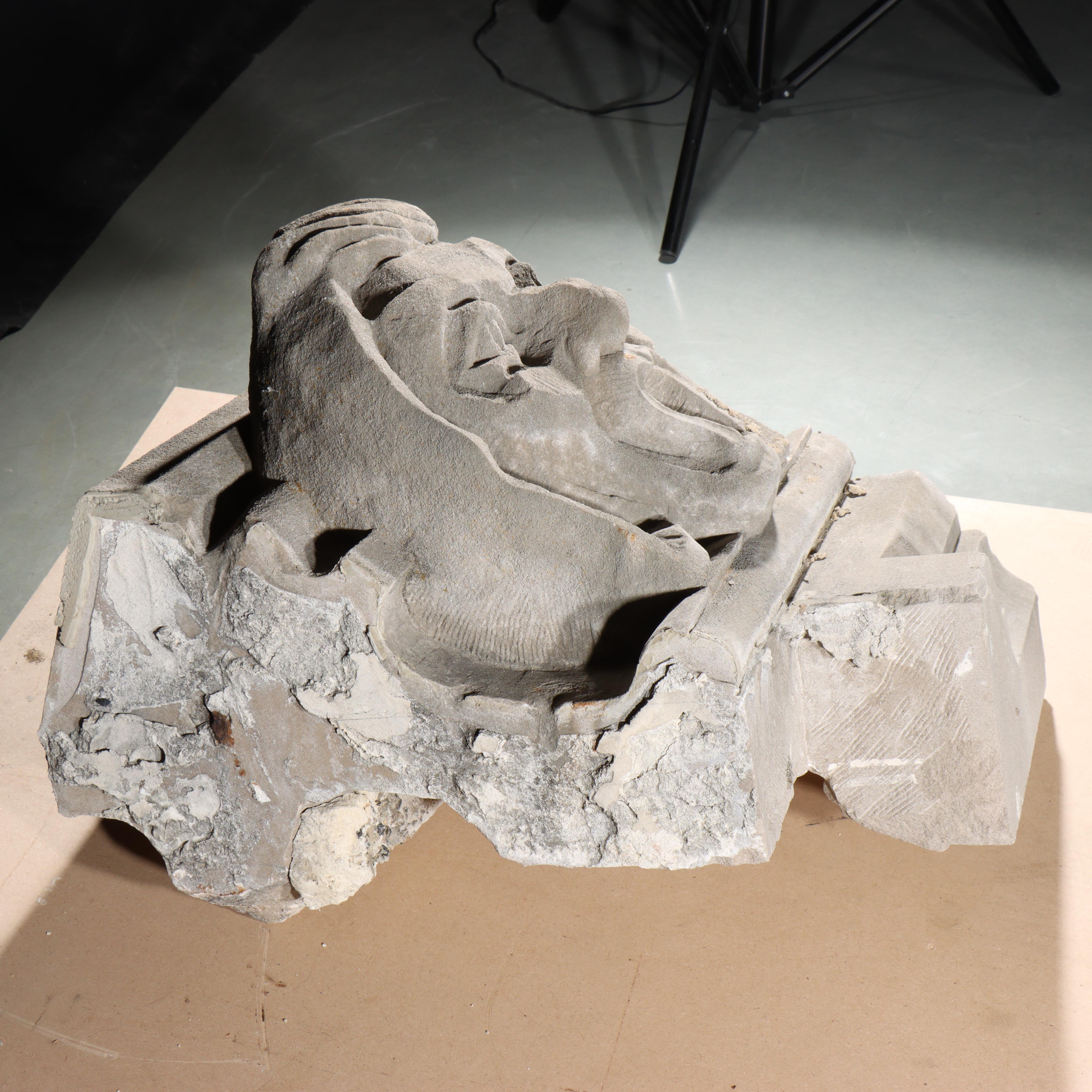 Human face gargoyle/grotesque screaming woman/man; Gothic Limestone Carving - Beige Figurative Sculpture by Unknown
