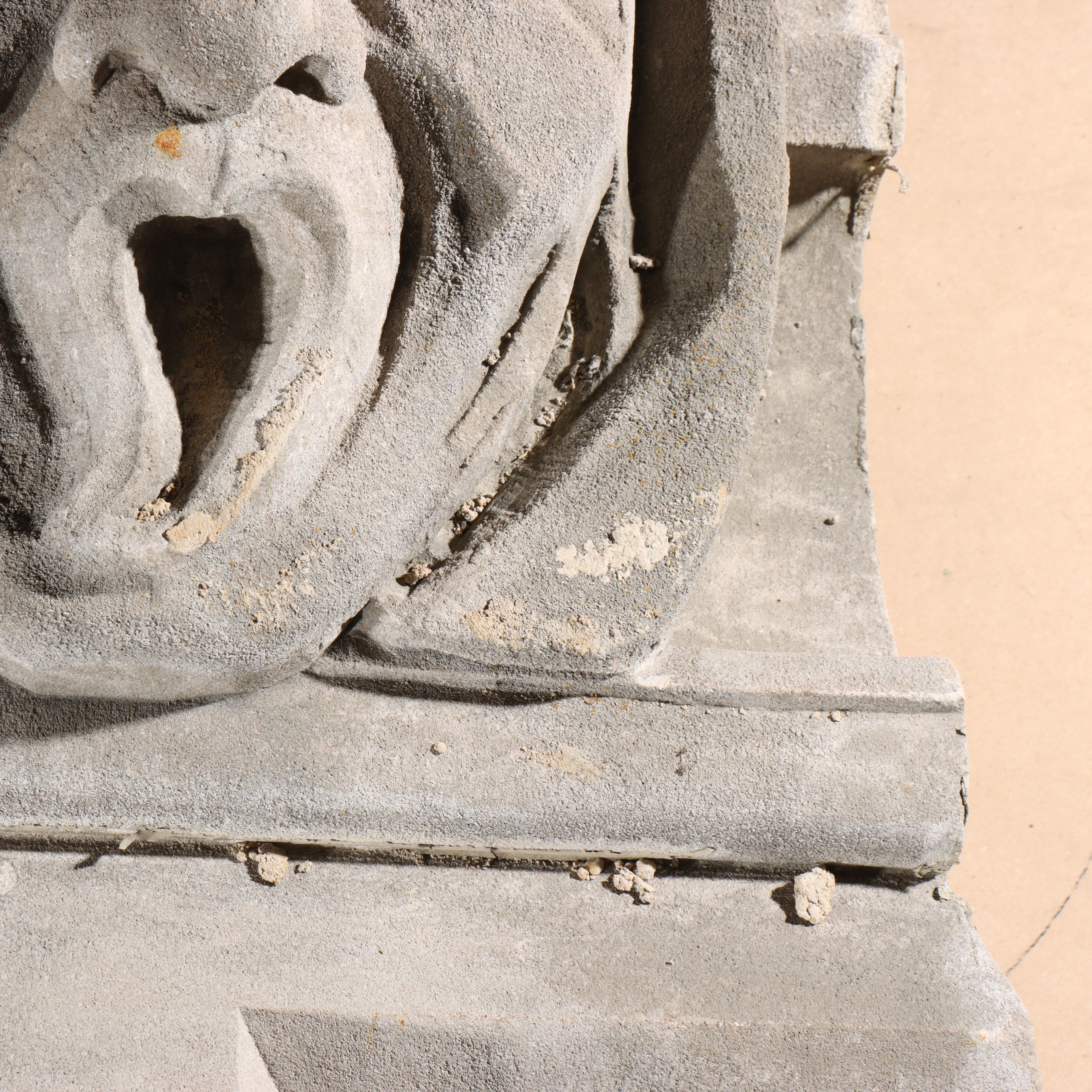 Human face gargoyle/grotesque screaming woman/man; Gothic Limestone Carving For Sale 1