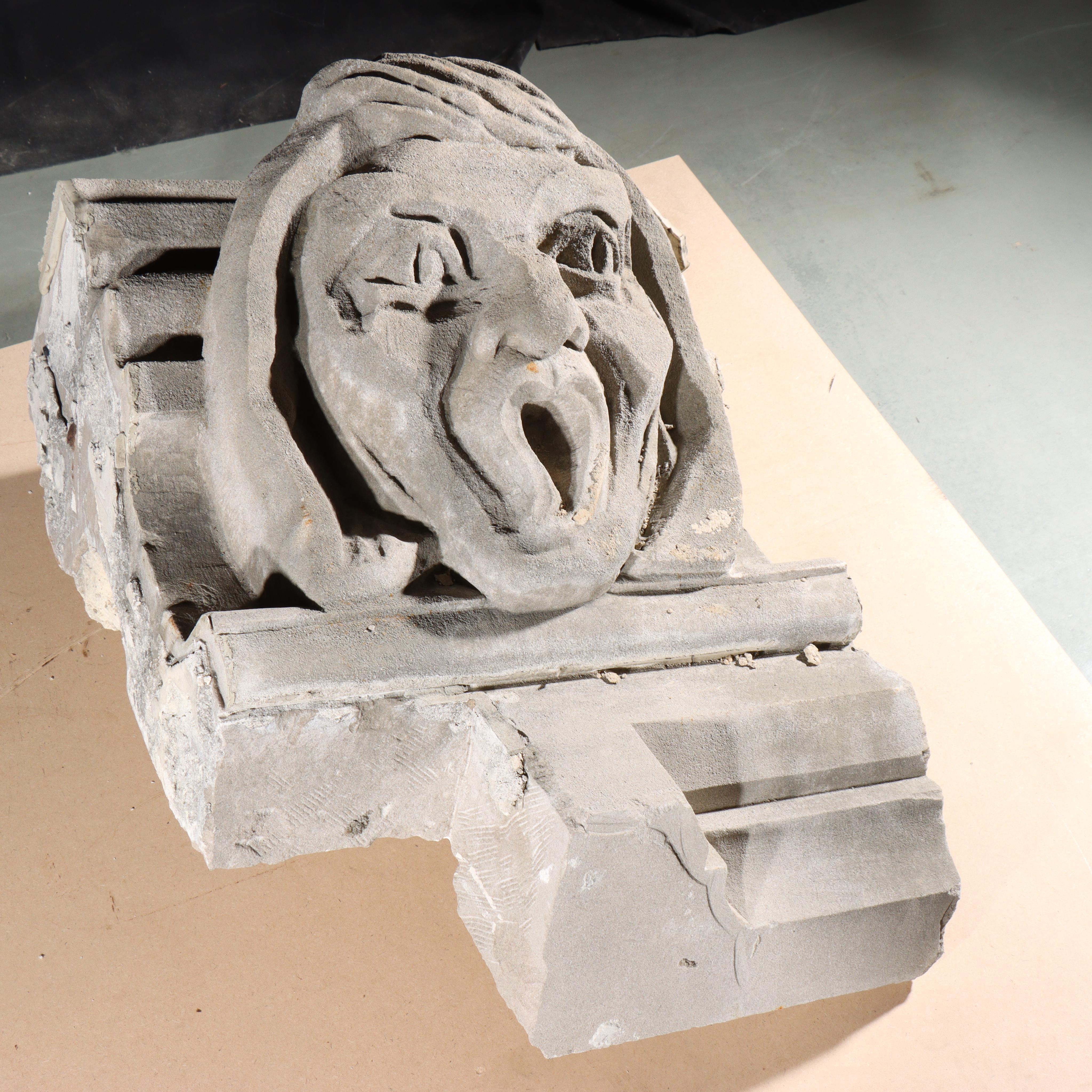 Human face gargoyle/grotesque screaming woman/man; Gothic Limestone Carving For Sale 2