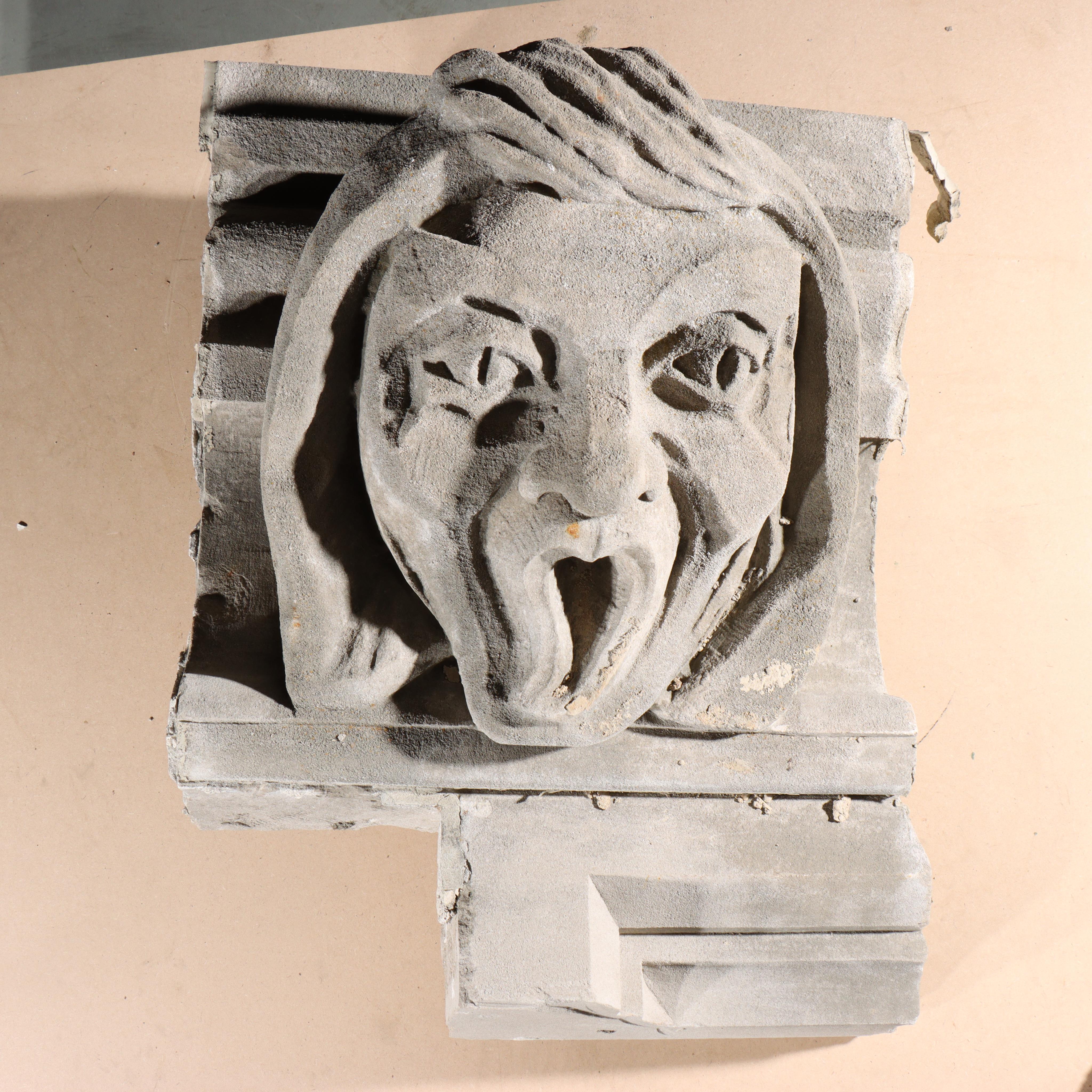 Human face gargoyle/grotesque screaming woman/man; Gothic Limestone Carving For Sale 4
