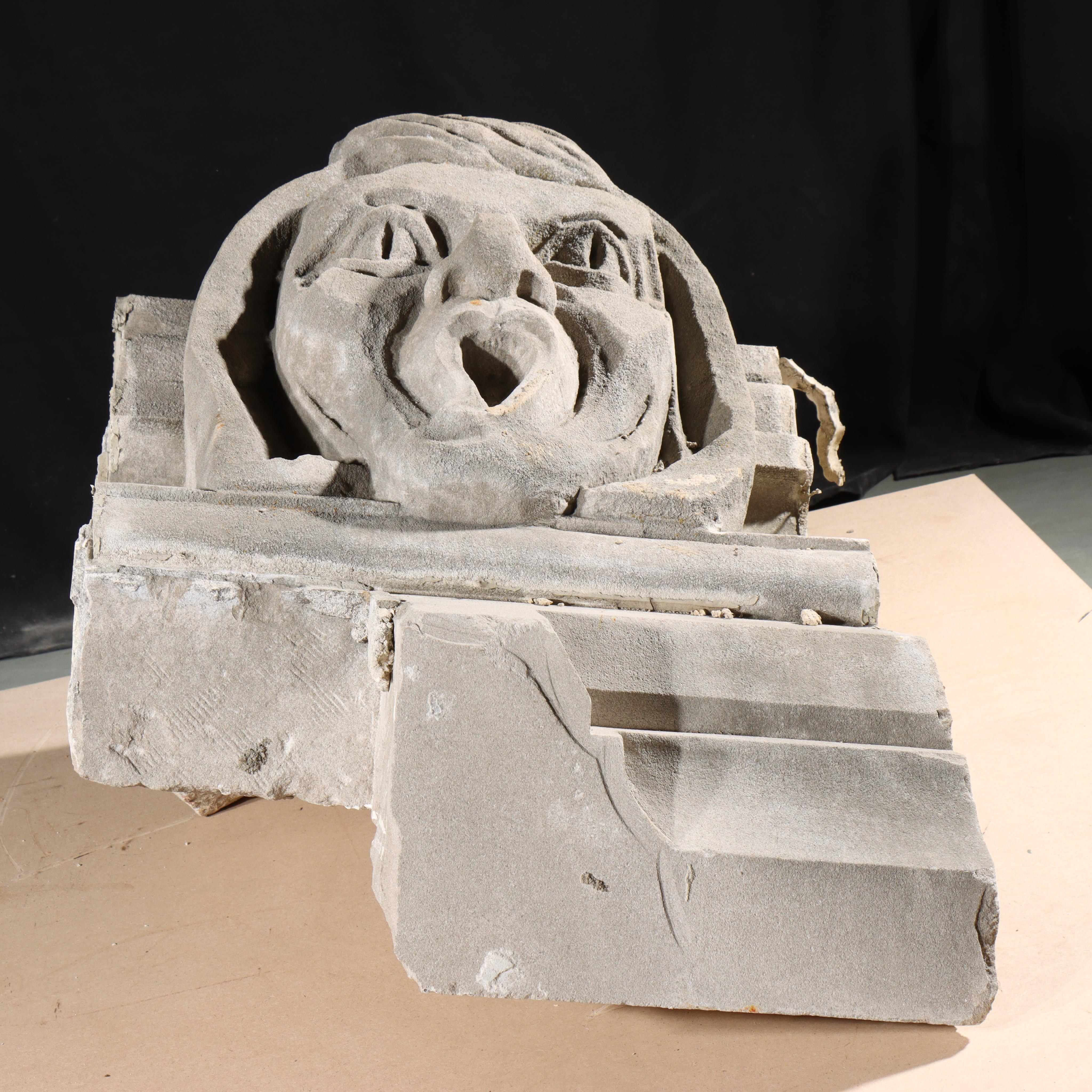 Human face gargoyle/grotesque screaming woman/man; Gothic Limestone Carving For Sale 5