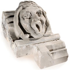 Human face gargoyle/grotesque screaming woman/man; Gothic Limestone Carving